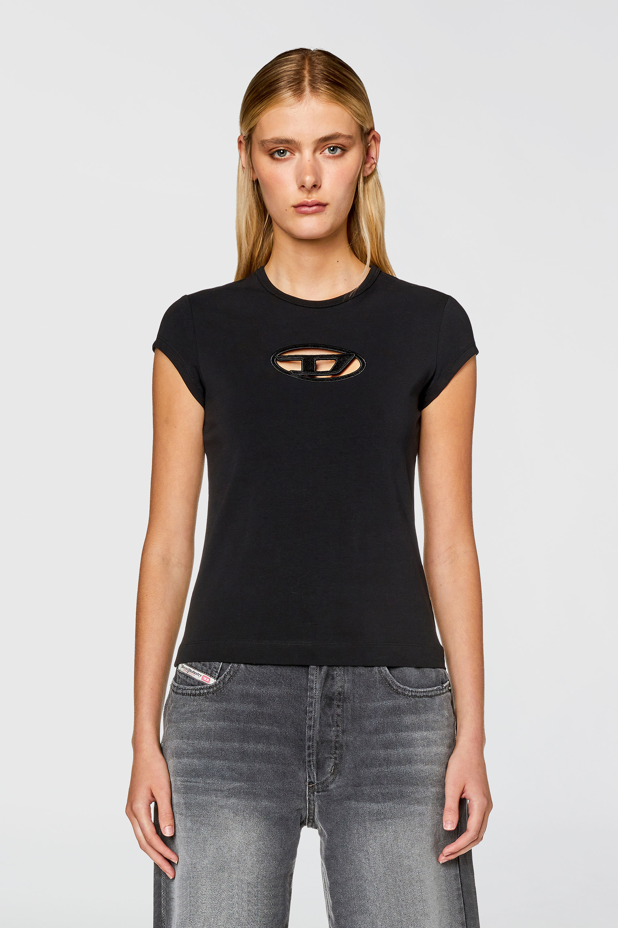 Diesel - T-ANGIE, Damen T-Shirt mit Cutout-Logo in Schwarz - 5