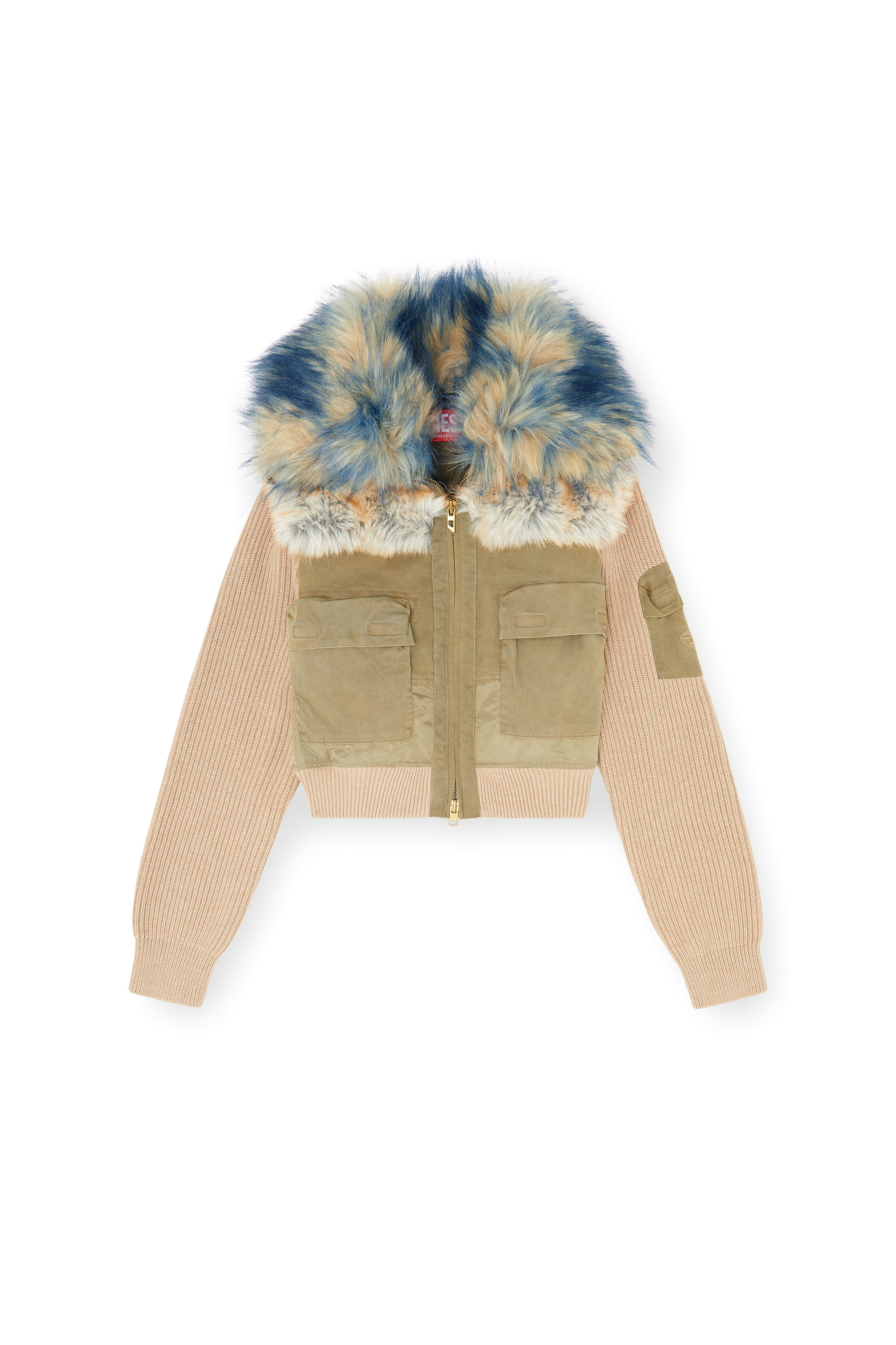 Diesel - G-USTAV, Damen Bomberjacke mit Rippstrick- und Pl&uuml;schbesatz in Beige - 2