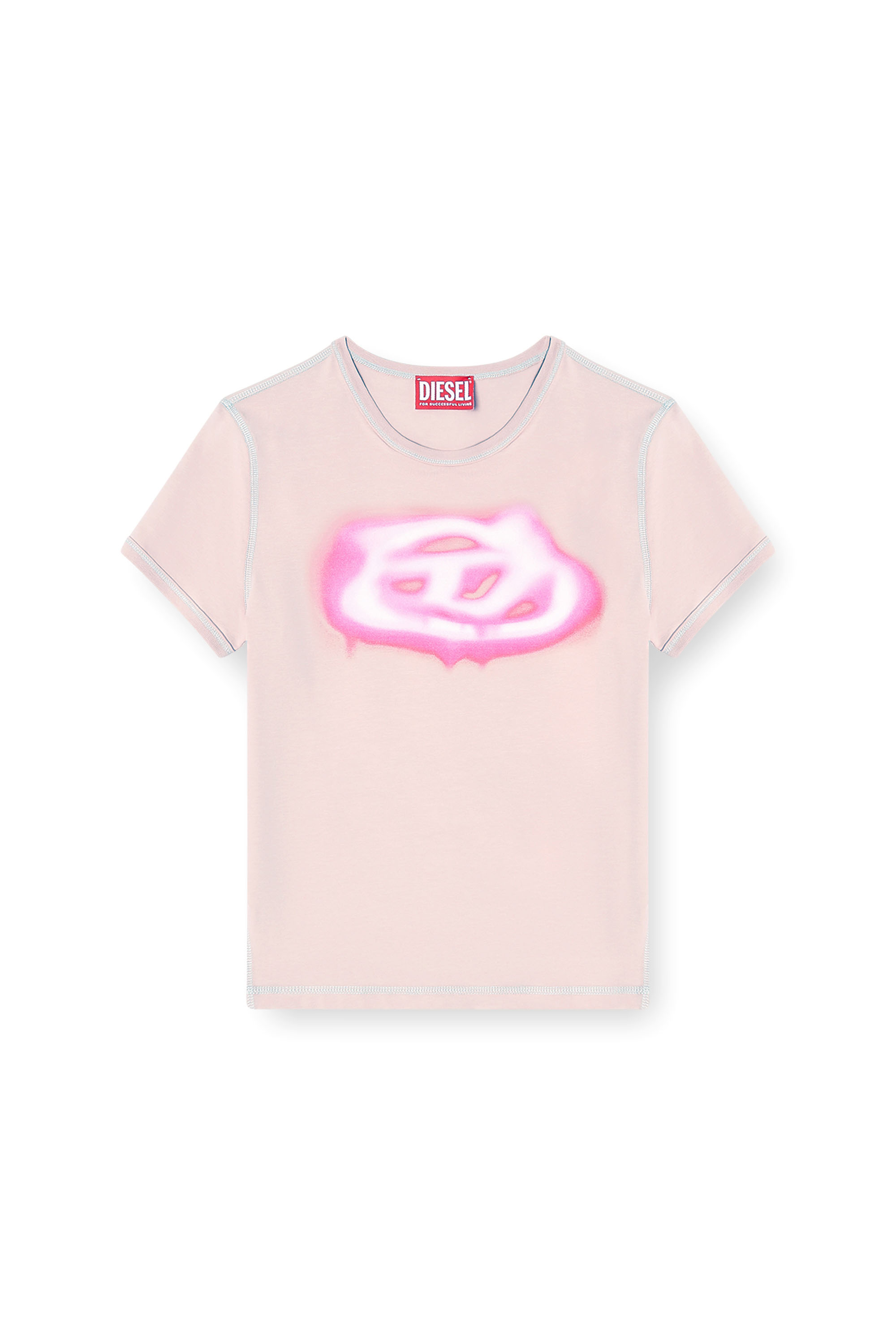 Diesel - T-UNCUTIES-LONG-S3, Damen Schmales T-Shirt mit Logo im Graffiti-Stil in Rosa - 2