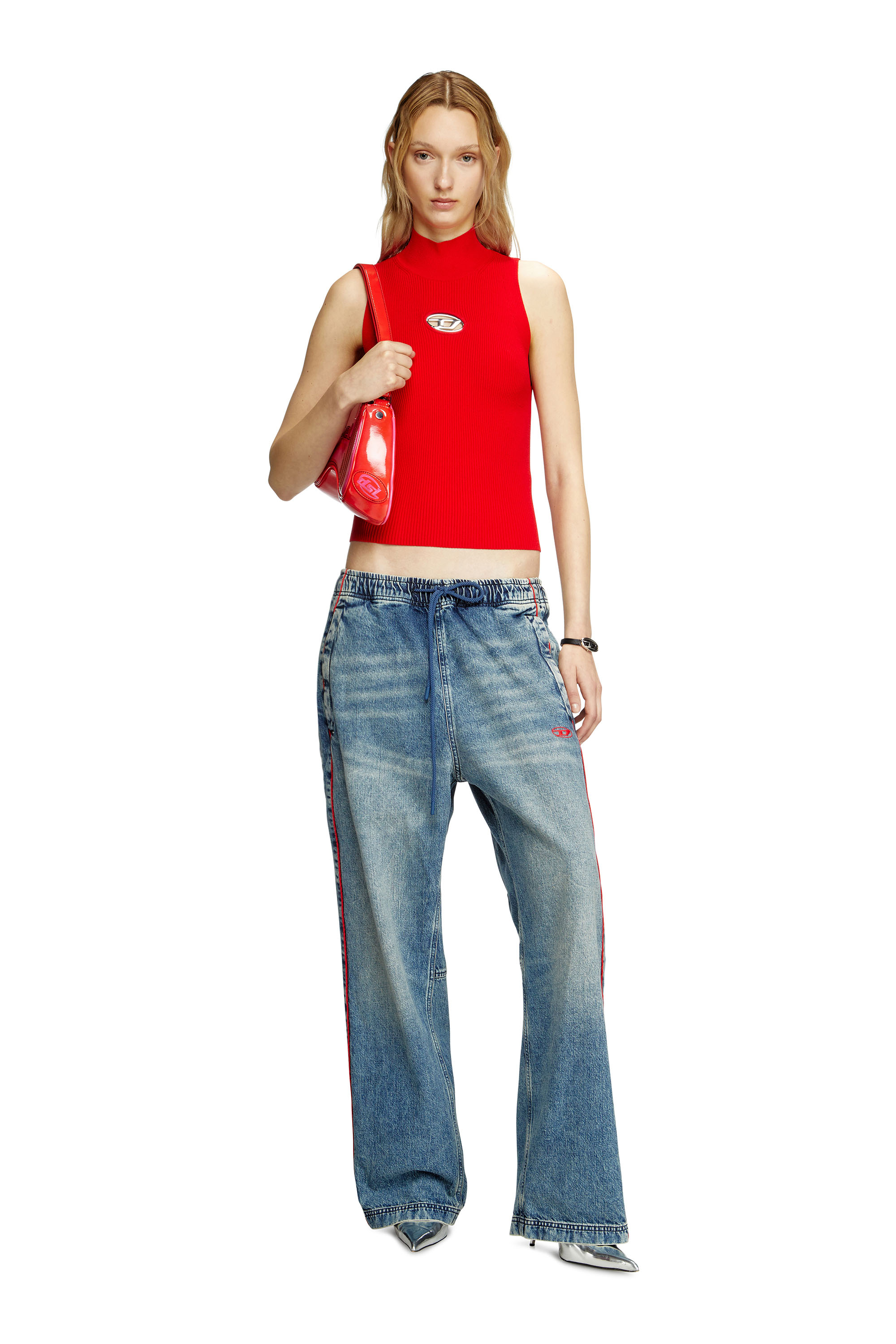 Diesel - M-ONERVAX-TOP, Damen Rollkragen-Top aus Rippstrick in Rot - 2