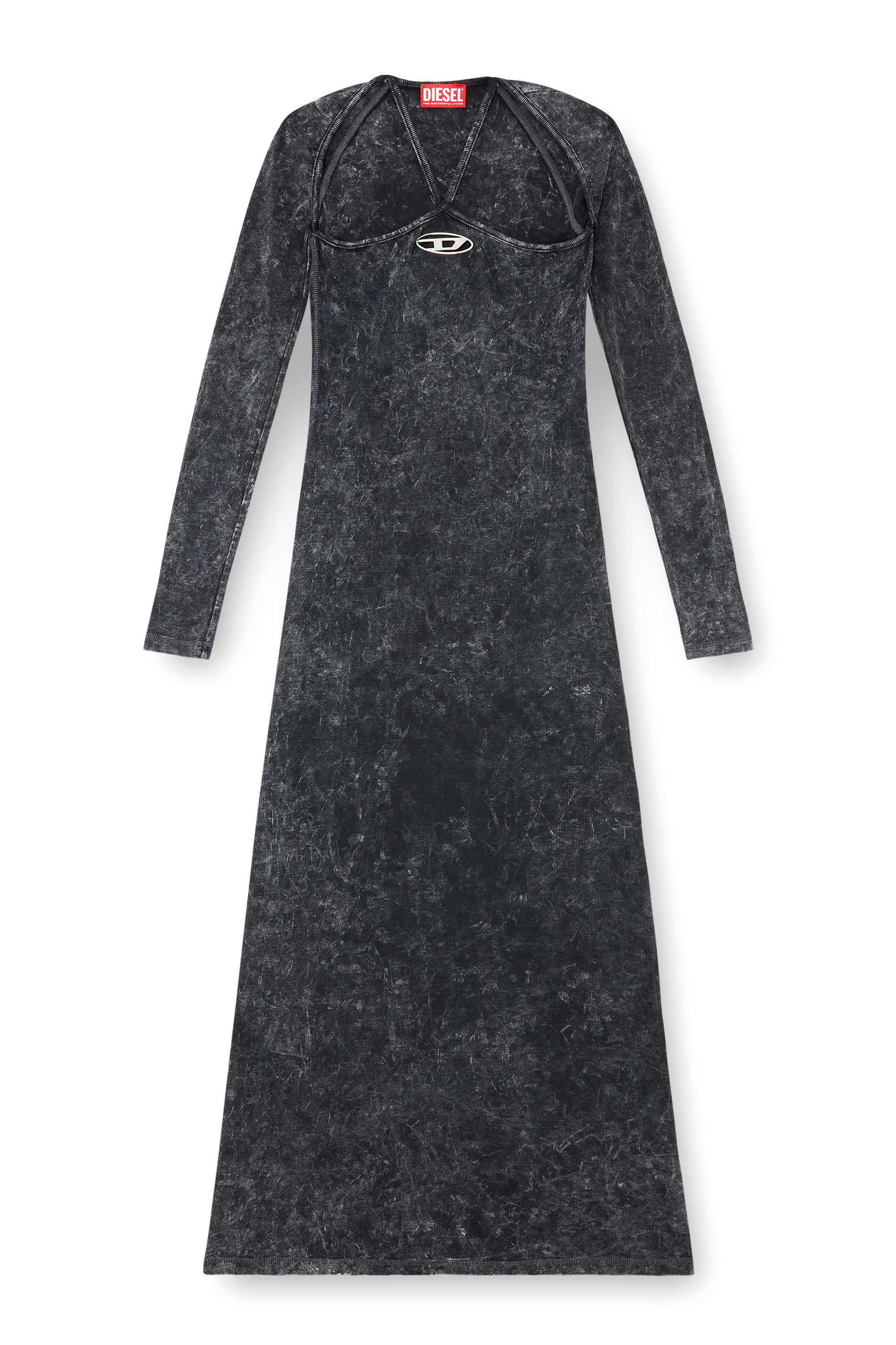 Diesel - D-MARINEL, Woman Long dress with marbled effect in Black - Image 2