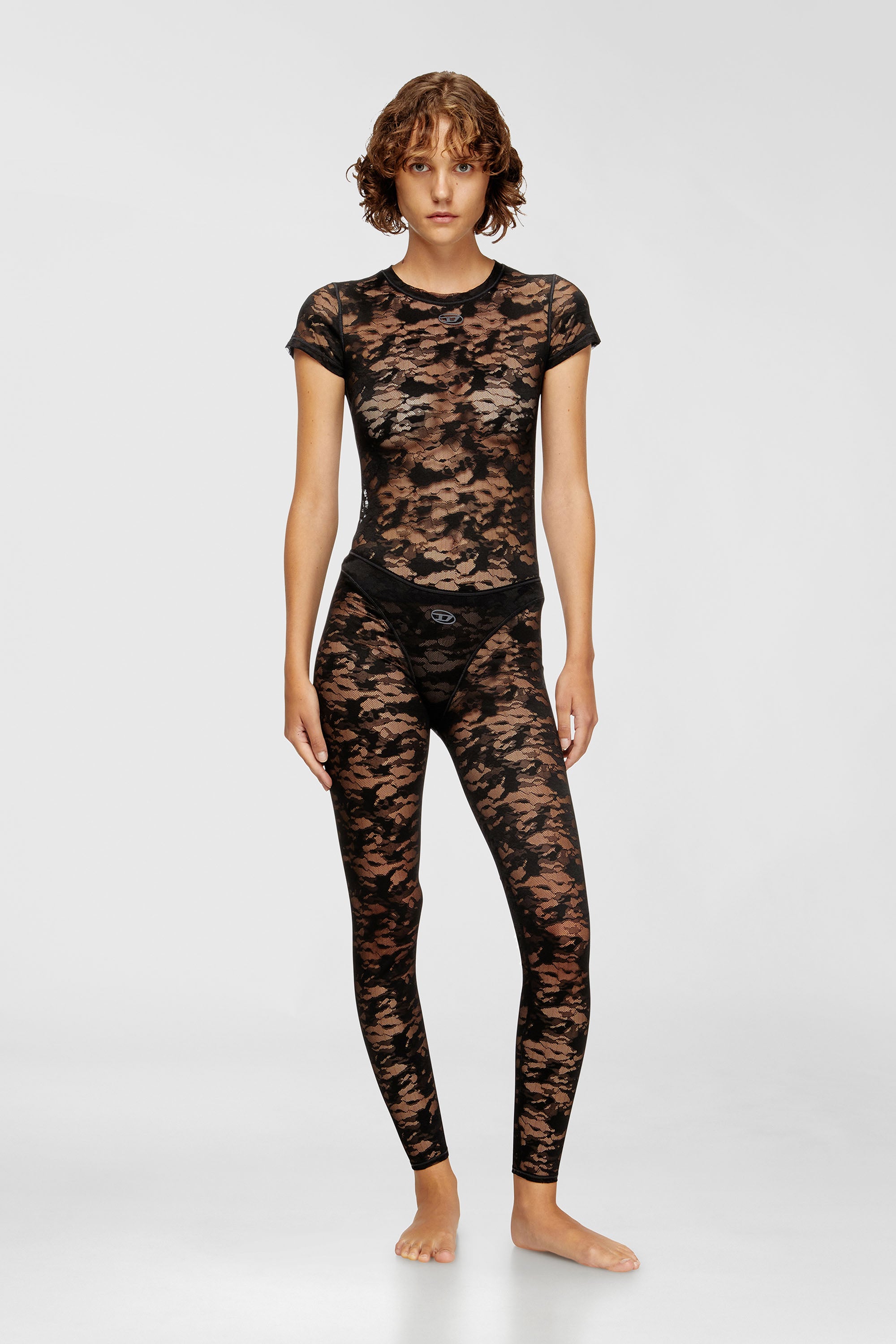 Diesel - KASIA-UTLT, Damen T-Shirt mit Camouflage-Spitze in Schwarz - 2