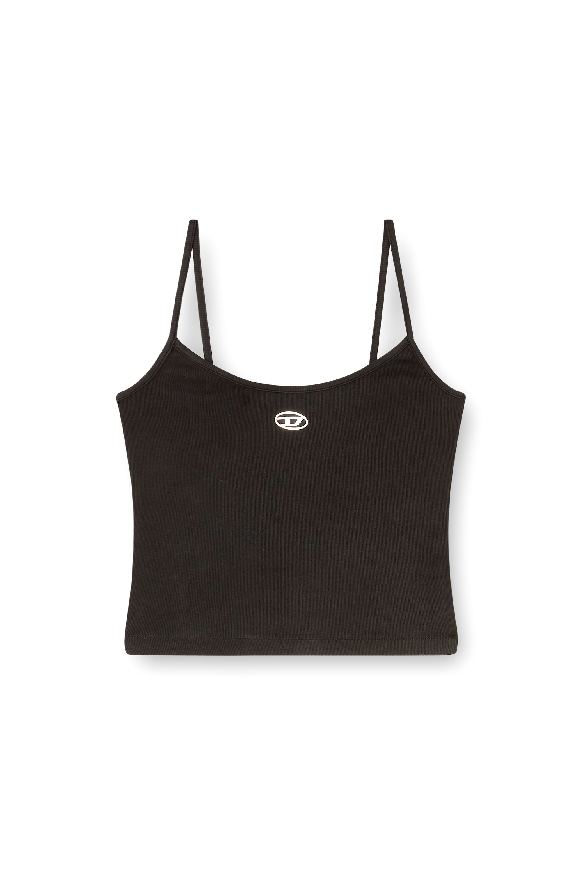 Diesel - T-HUPY-OD, Damen Rippen-Top mit metallicfarbenem Oval D in Schwarz - 3