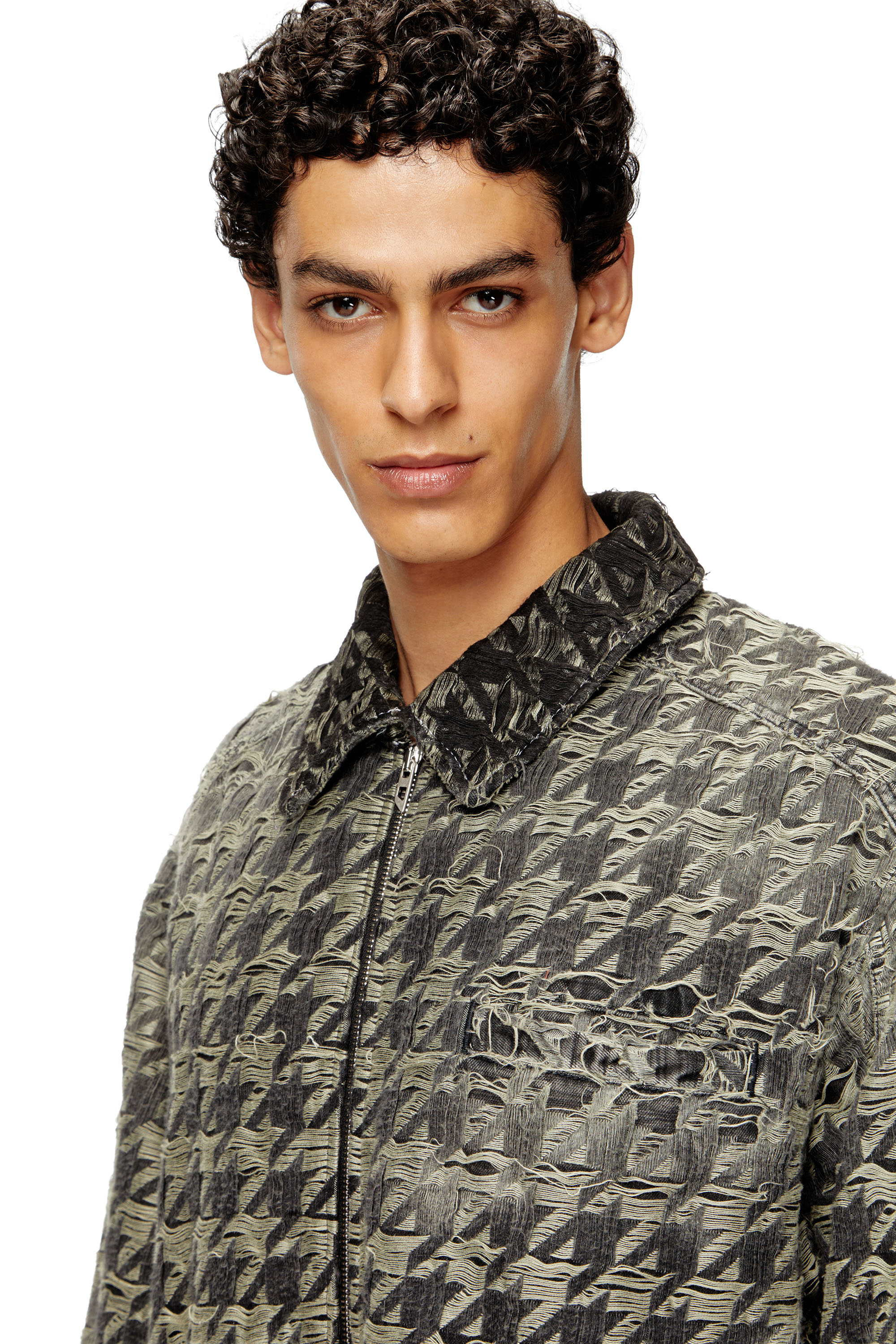 Diesel - D-ELMO-FSH, Herren Jacke aus Jeansgewebe mit Hahnentritt-Muster in Schwarz/Weiss - 5