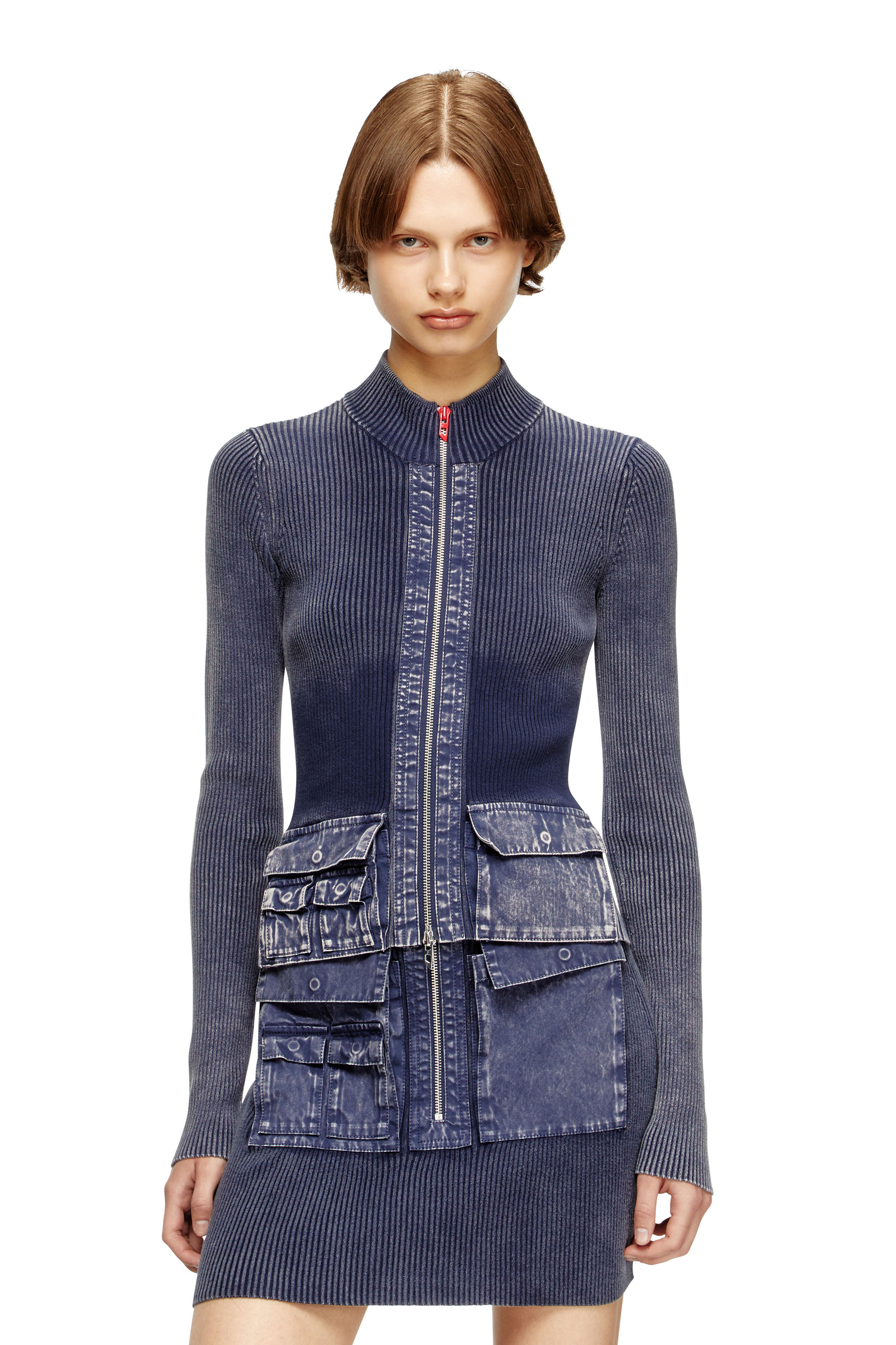 Diesel - M-MELISSA, Damen Cardigan mit Reißverschluss und Cargotaschen aus Denim in Blau - 1