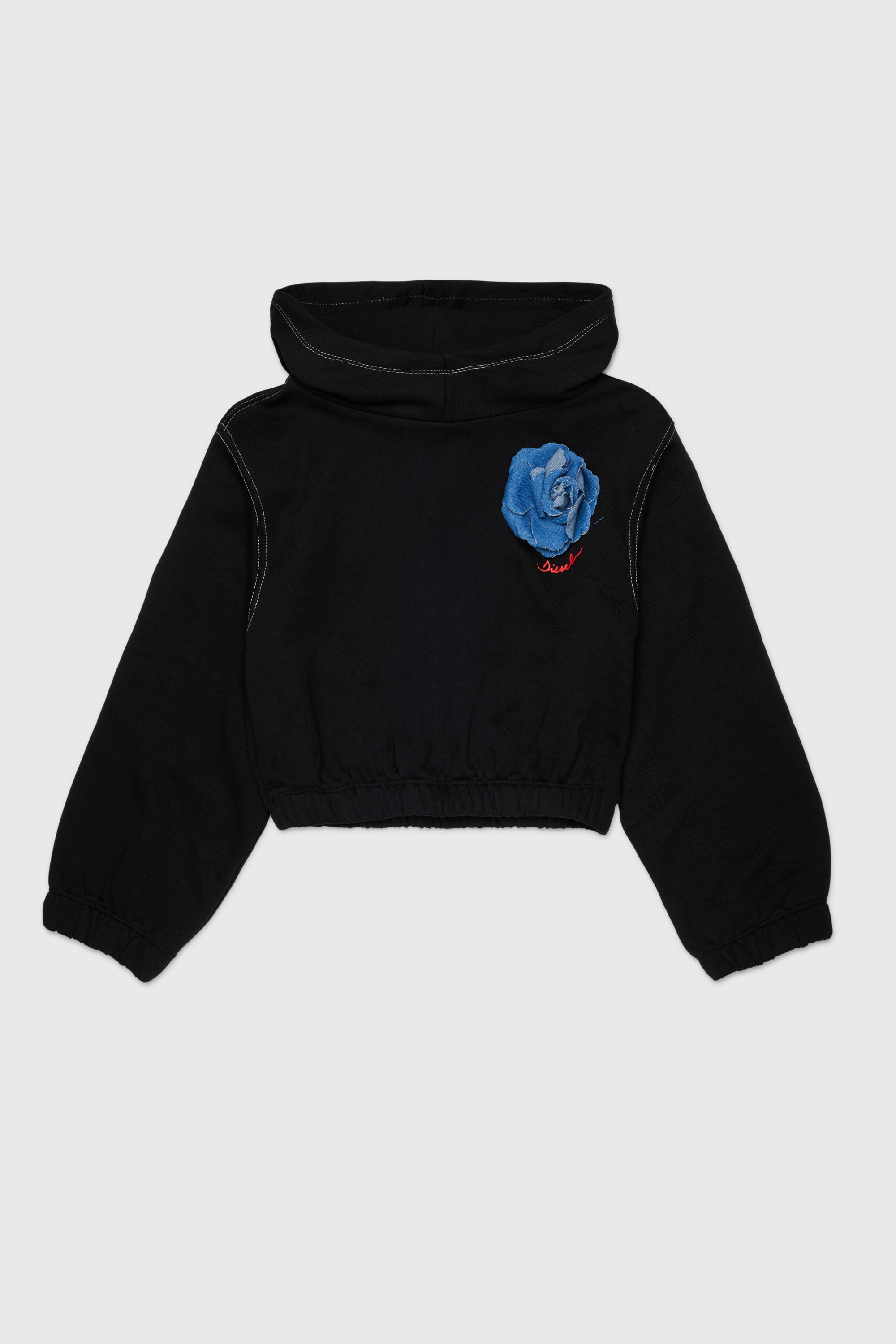 Diesel - SROSET, Damen Hoodie mit Denim-Rosenapplikation in Schwarz - 1