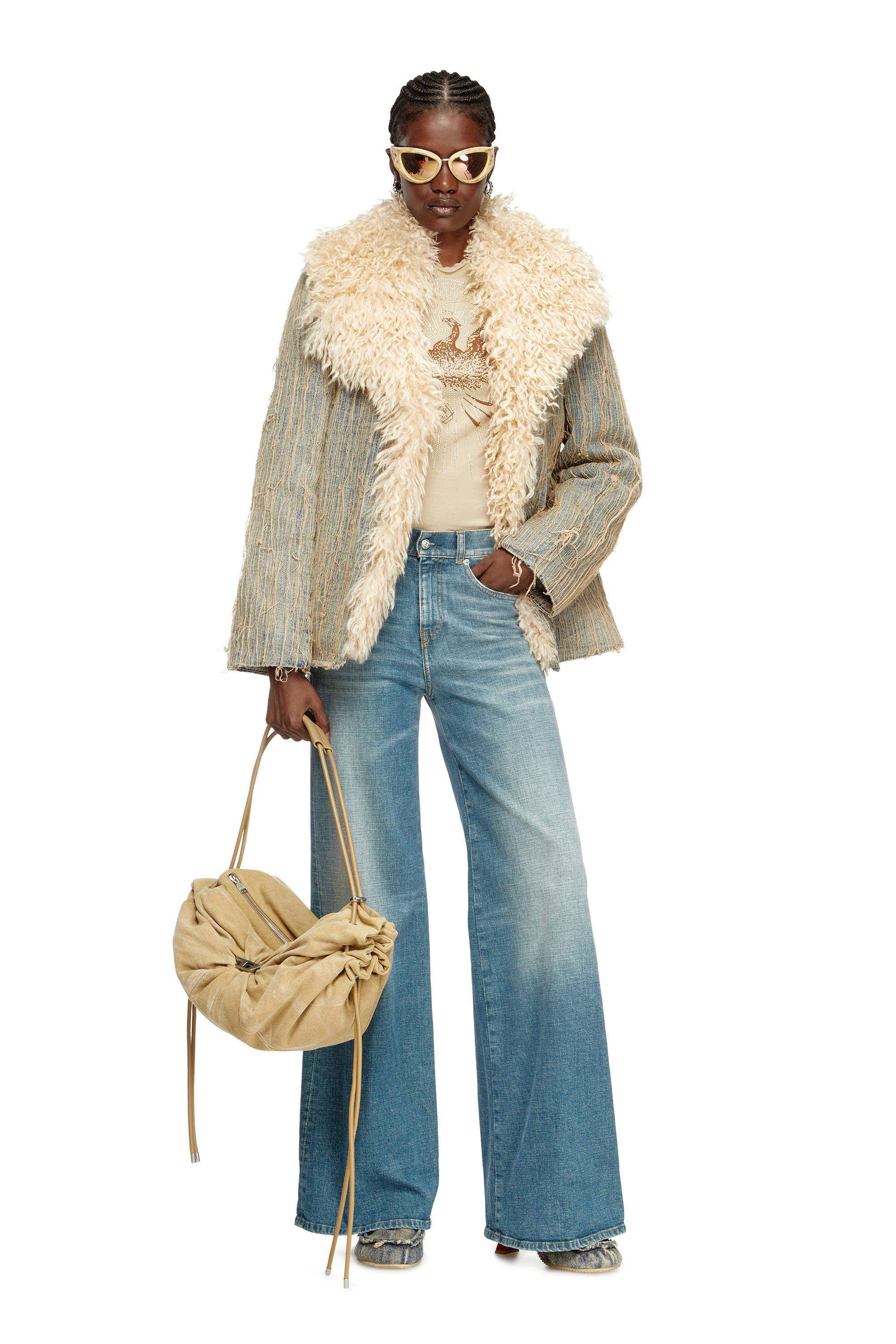 Diesel - DE-ACONIC-S, Damen Jacke aus Jacquard-Denim mit schwebenden Fäden in Mittelblau - 2