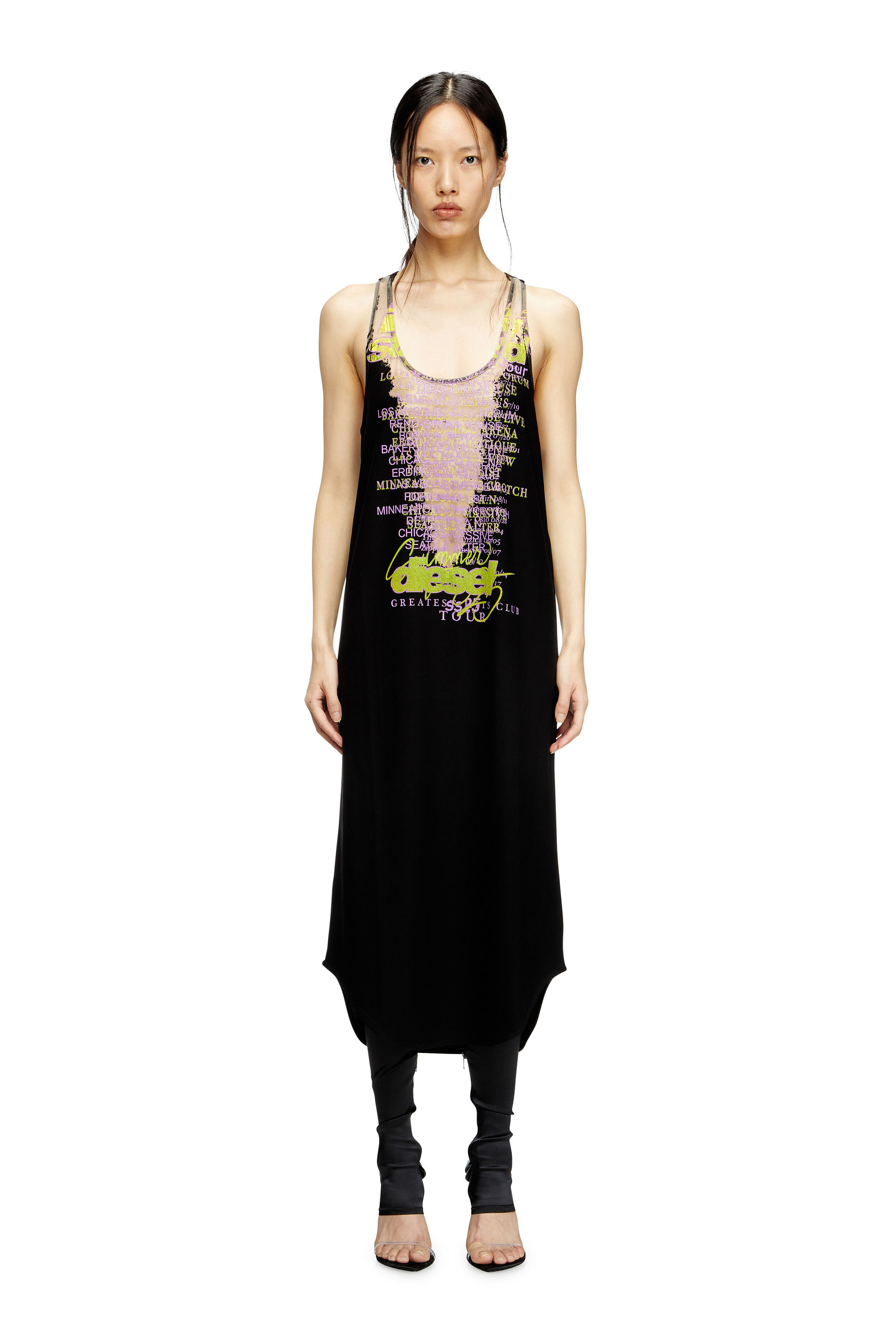 Diesel - D-SHANY-LONG, Damen Ärmelloses Tank-Kleid mit Text-Print in Schwarz - 3