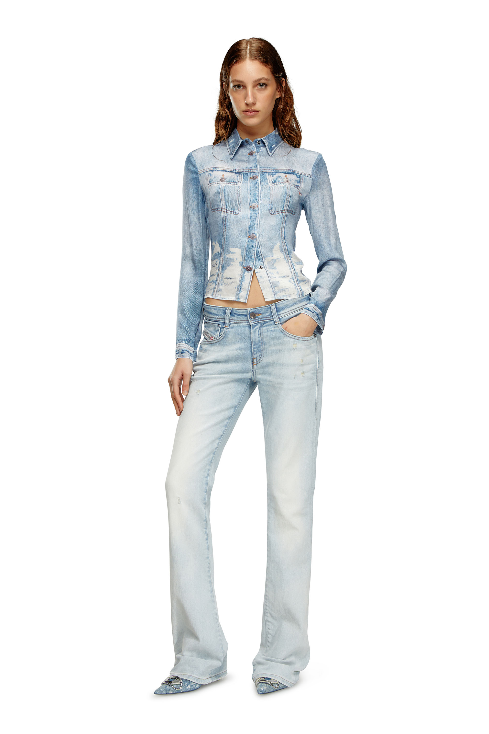 Diesel - C-LORELLE, Woman Cropped shirt with denim print in Blue - Image 2