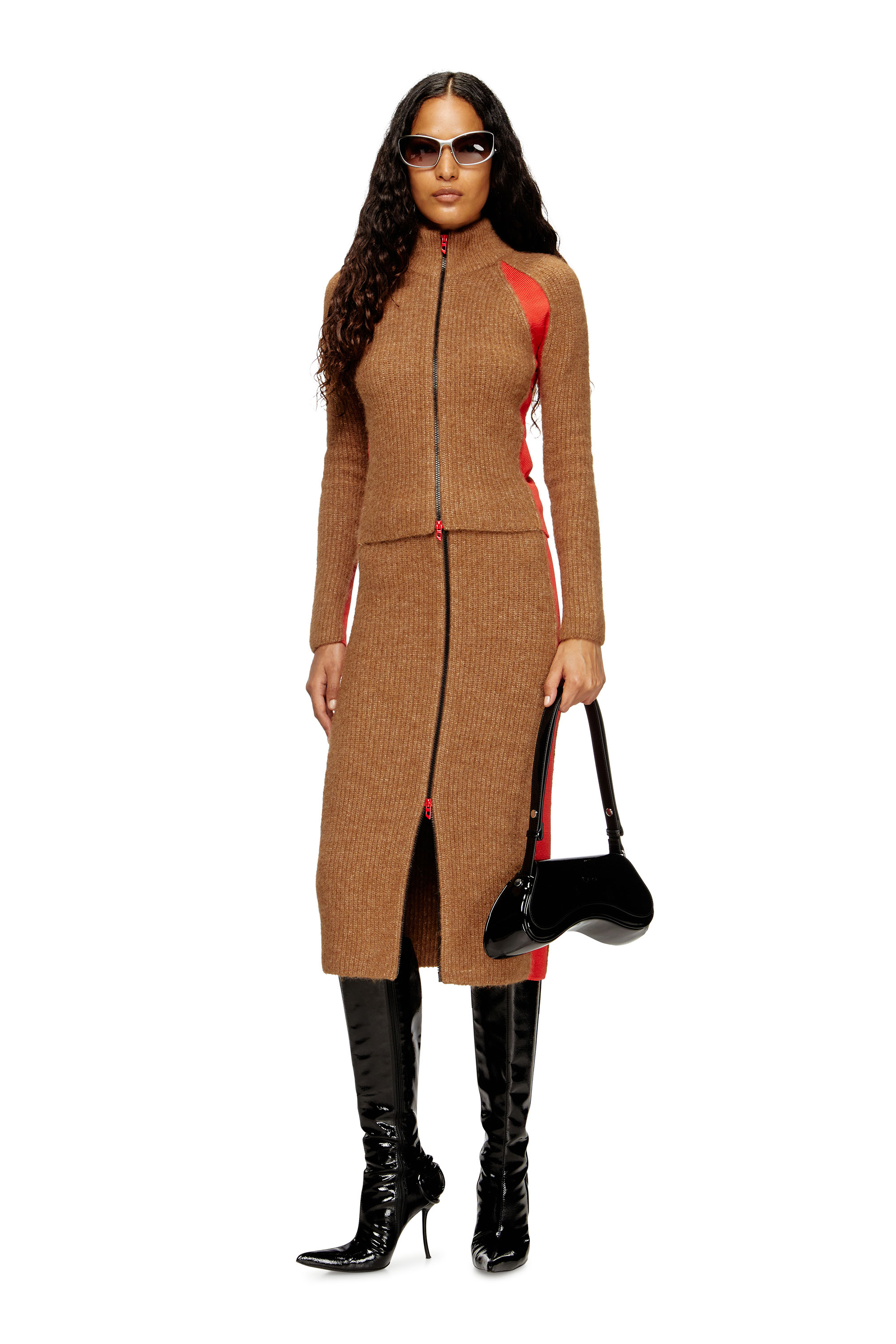 Diesel - M-LOUISE, Damen Strickjacke aus Alpakamischung mit kontrastierenden Einsätzen in Braun - 2
