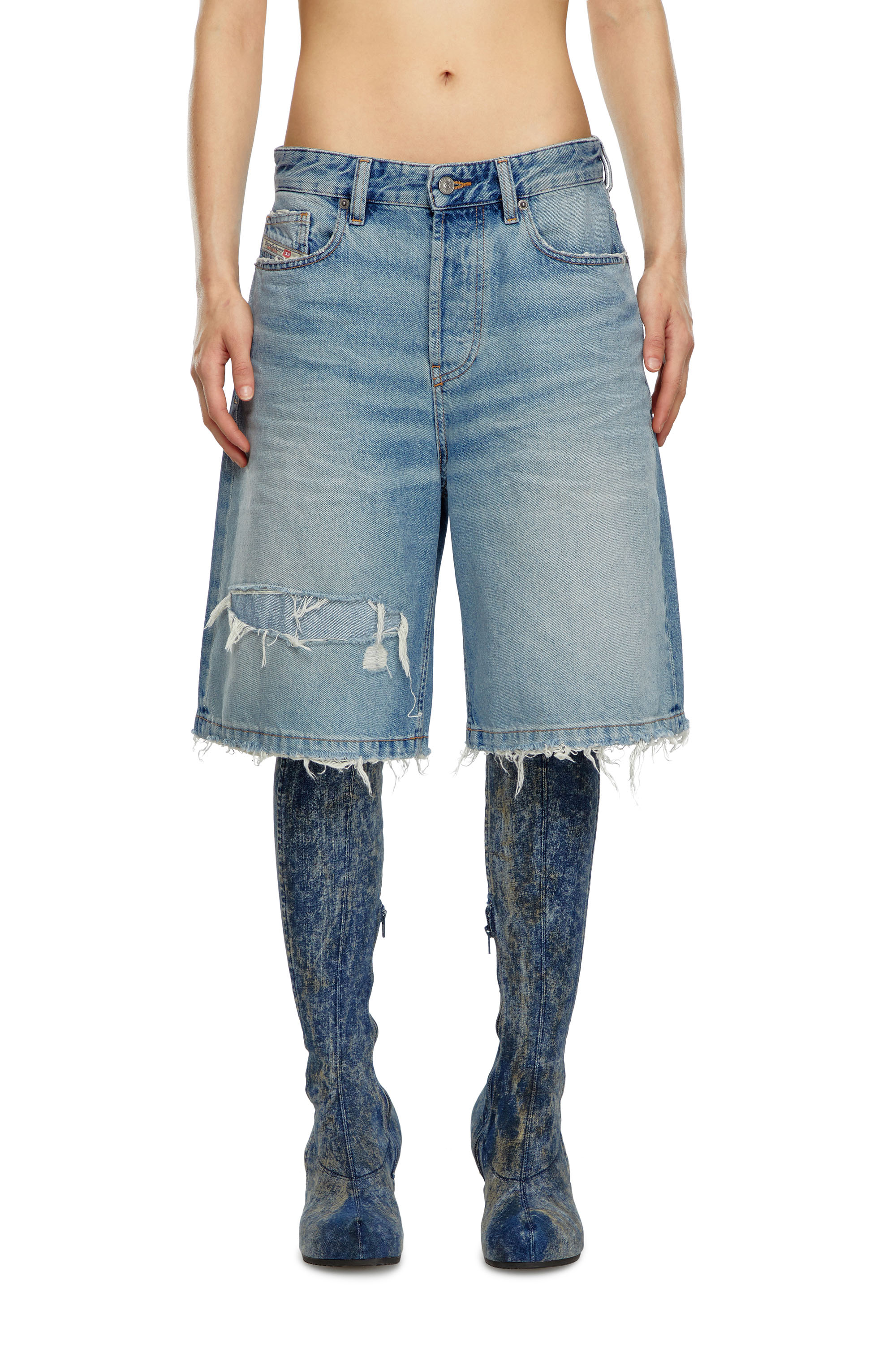 Diesel - DE-SIRE-SHORT, Woman Shorts in ripped and repaired denim in Blue - Image 2