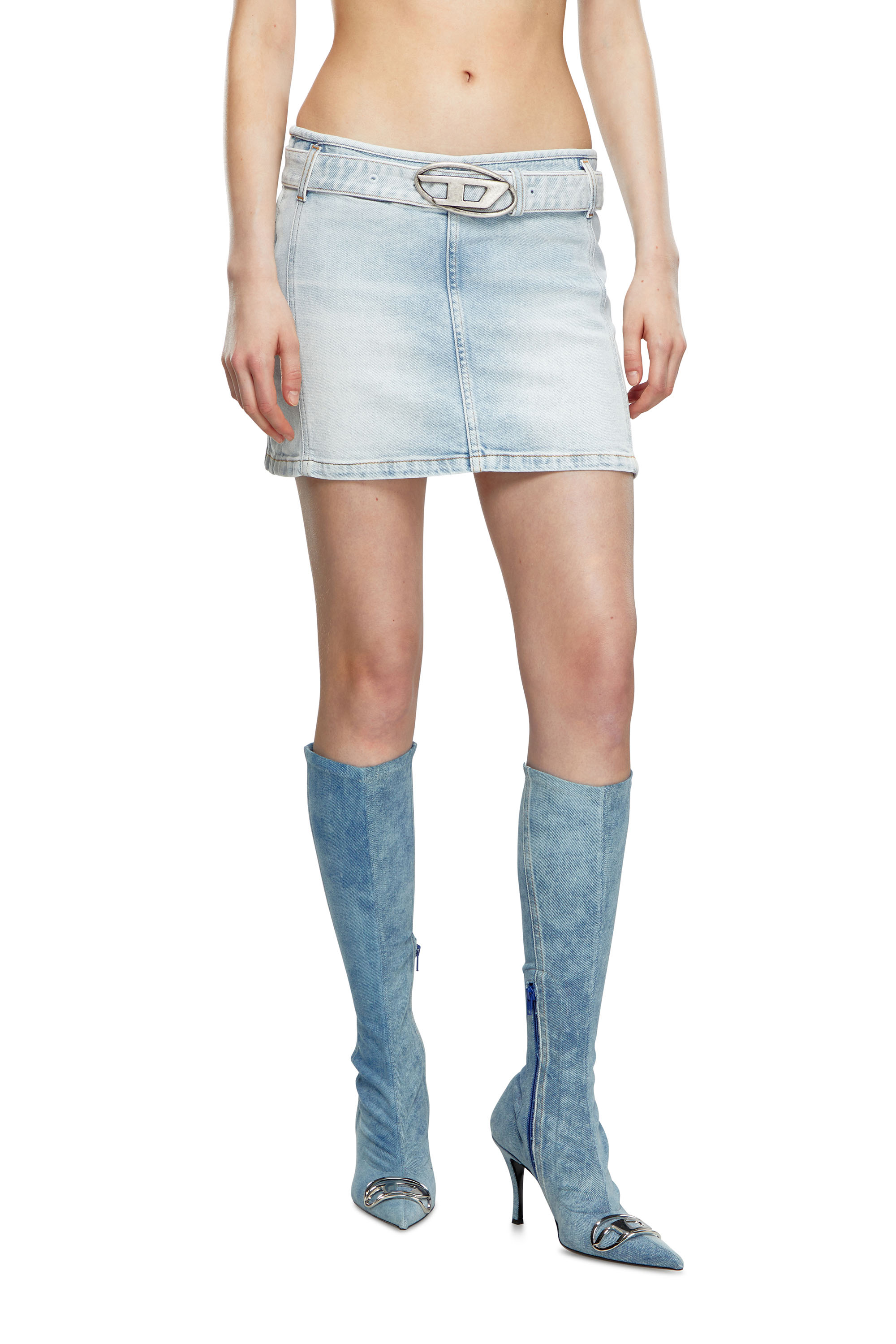 Diesel - DE-FLIP-S, Woman Denim mini skirt with logo belt in Blue - Image 2