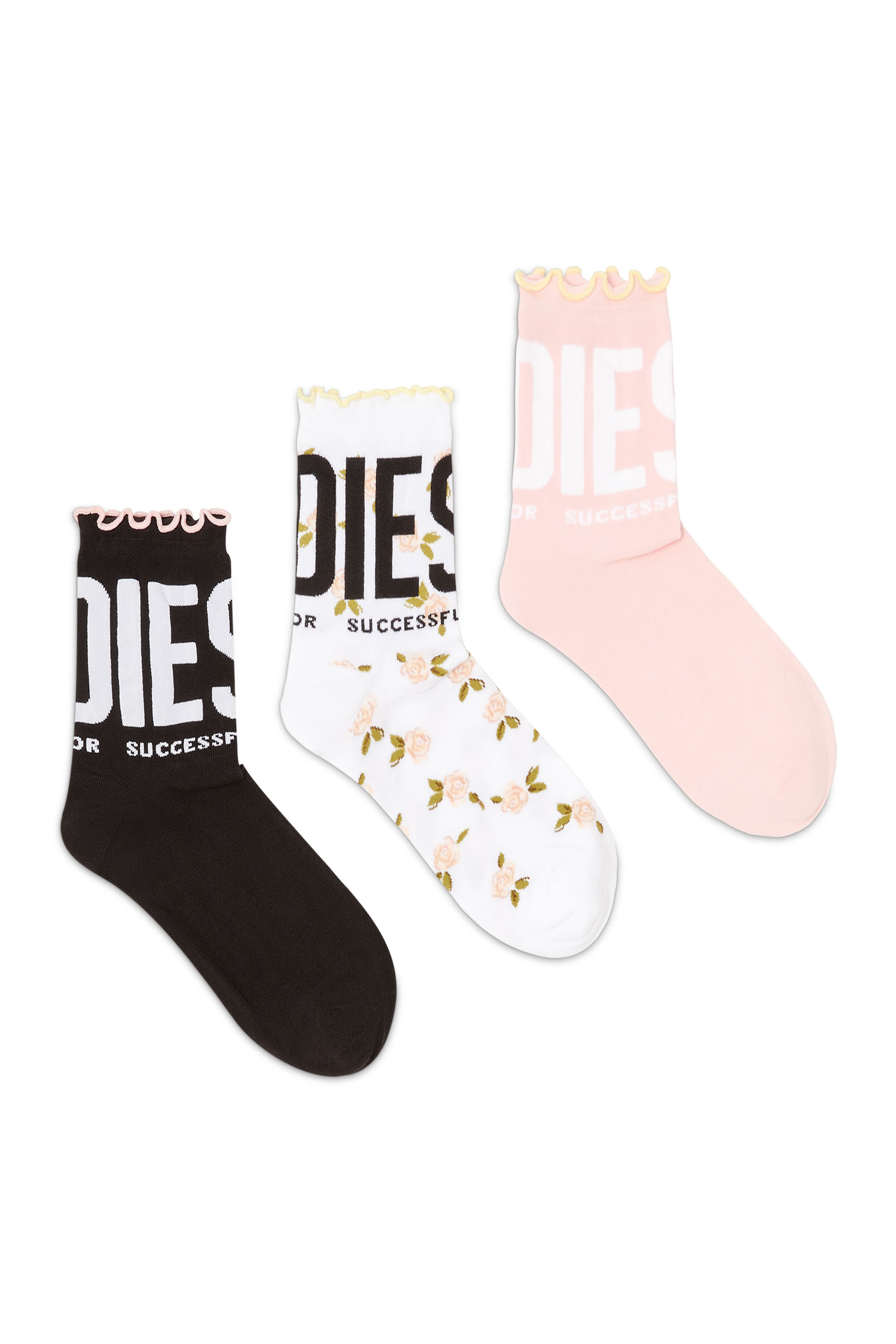 Diesel - SKW-LOLITA-3PACK, Damen Socken mit R&uuml;schenkante im Dreierpack in Bunt - 1
