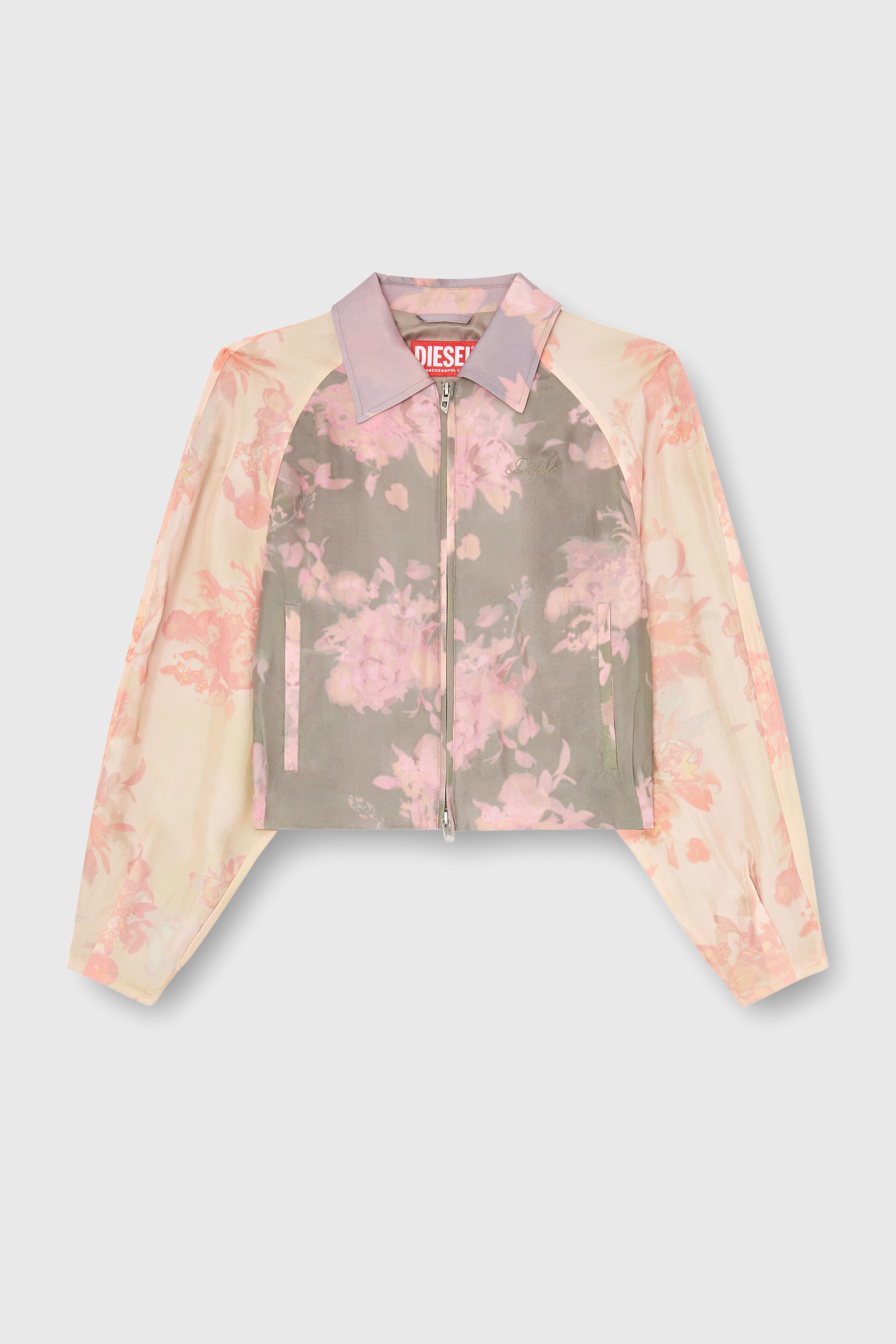 Diesel - G-ALENA, Woman's Floral bomber jacket in crinkled acetate in Green/Pink - 2