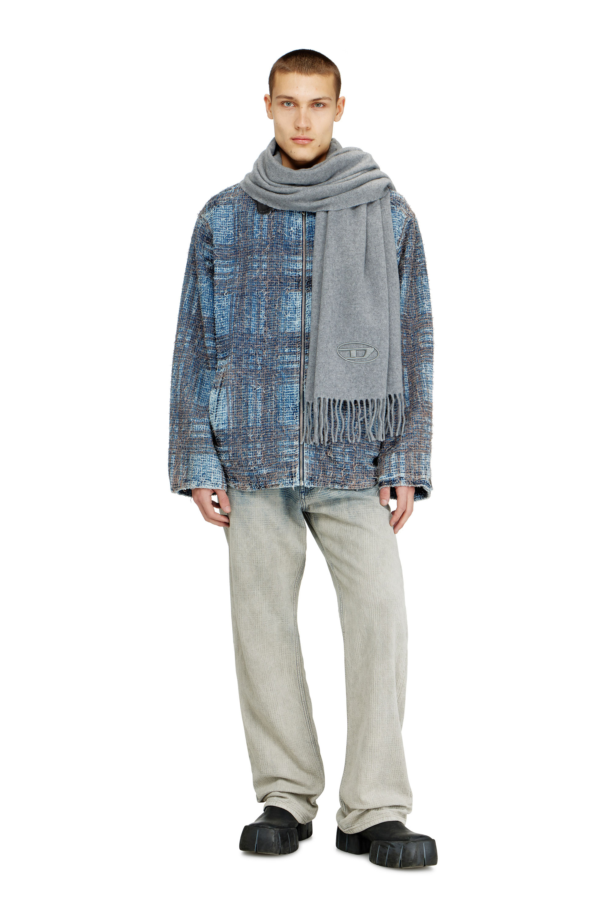 Diesel - S-IMON-D-LONG, Herren Schal aus Wollmischung mit Fransenabschl&uuml;ssen in Grau - 4