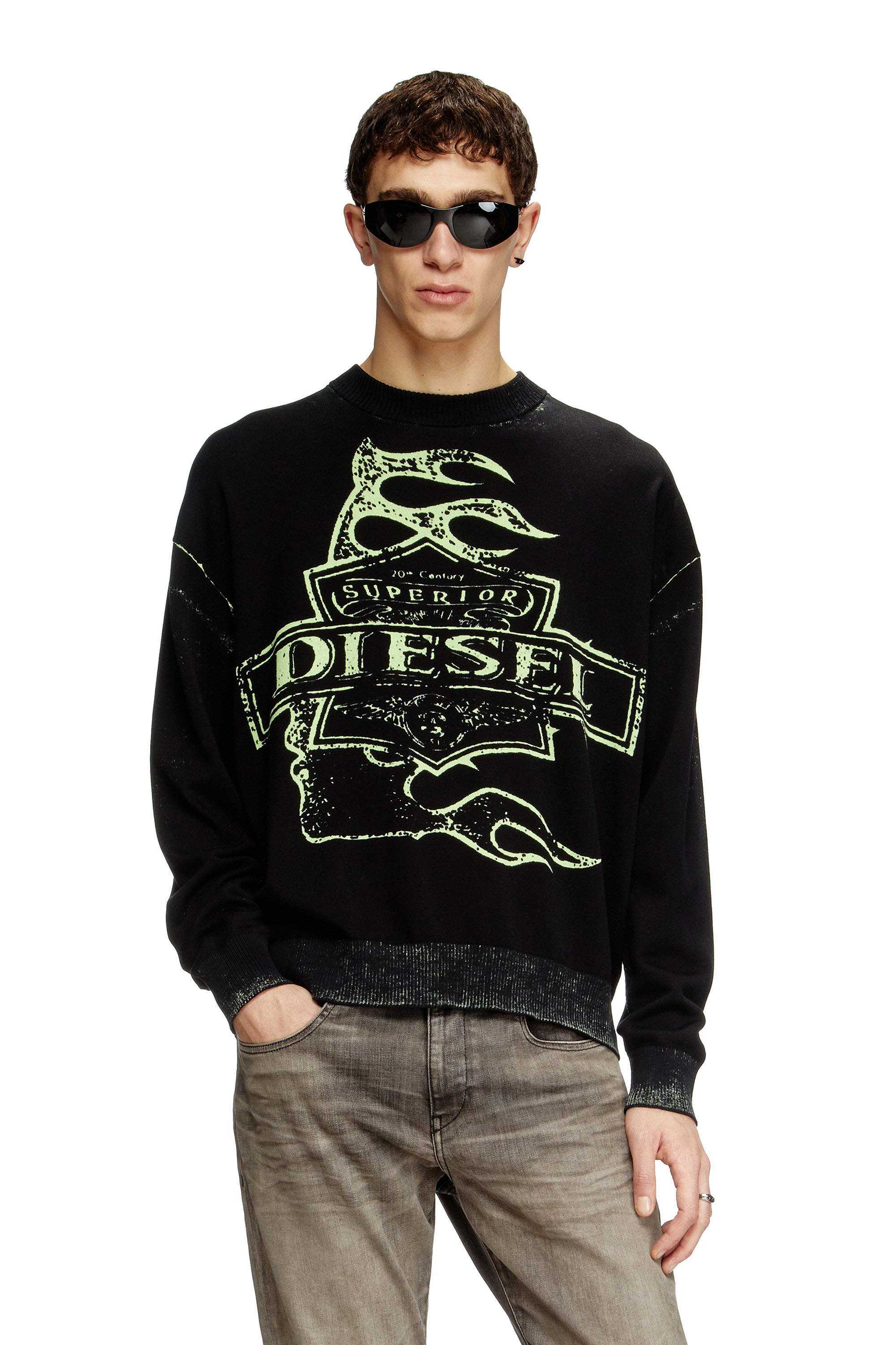 Diesel - K-BELEZ, Herren Logo-Pullover mit Reverse-Print in Schwarz - 1