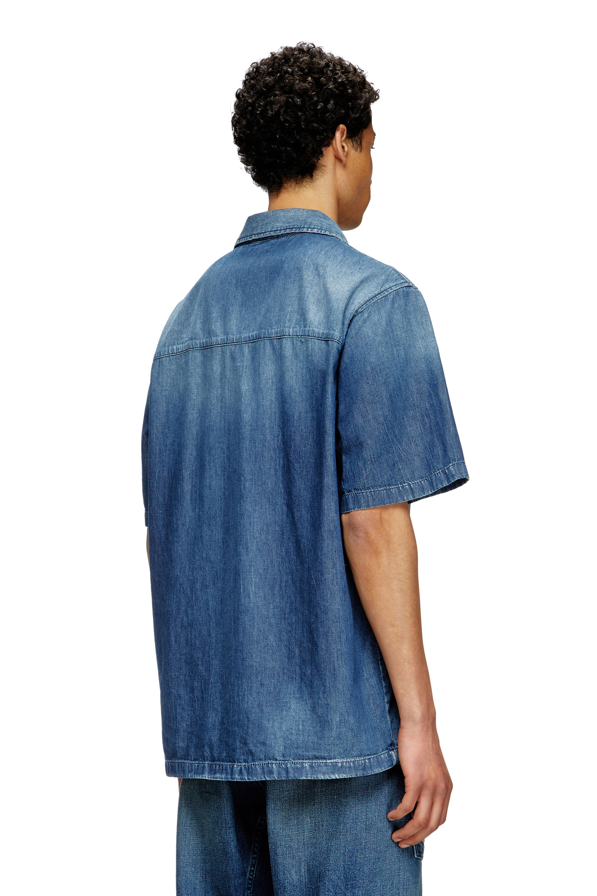 Diesel - D-NABIL-D, Herren Bowling-Hemd in Kontrast-Effekt-Denim in Mittelblau - 4