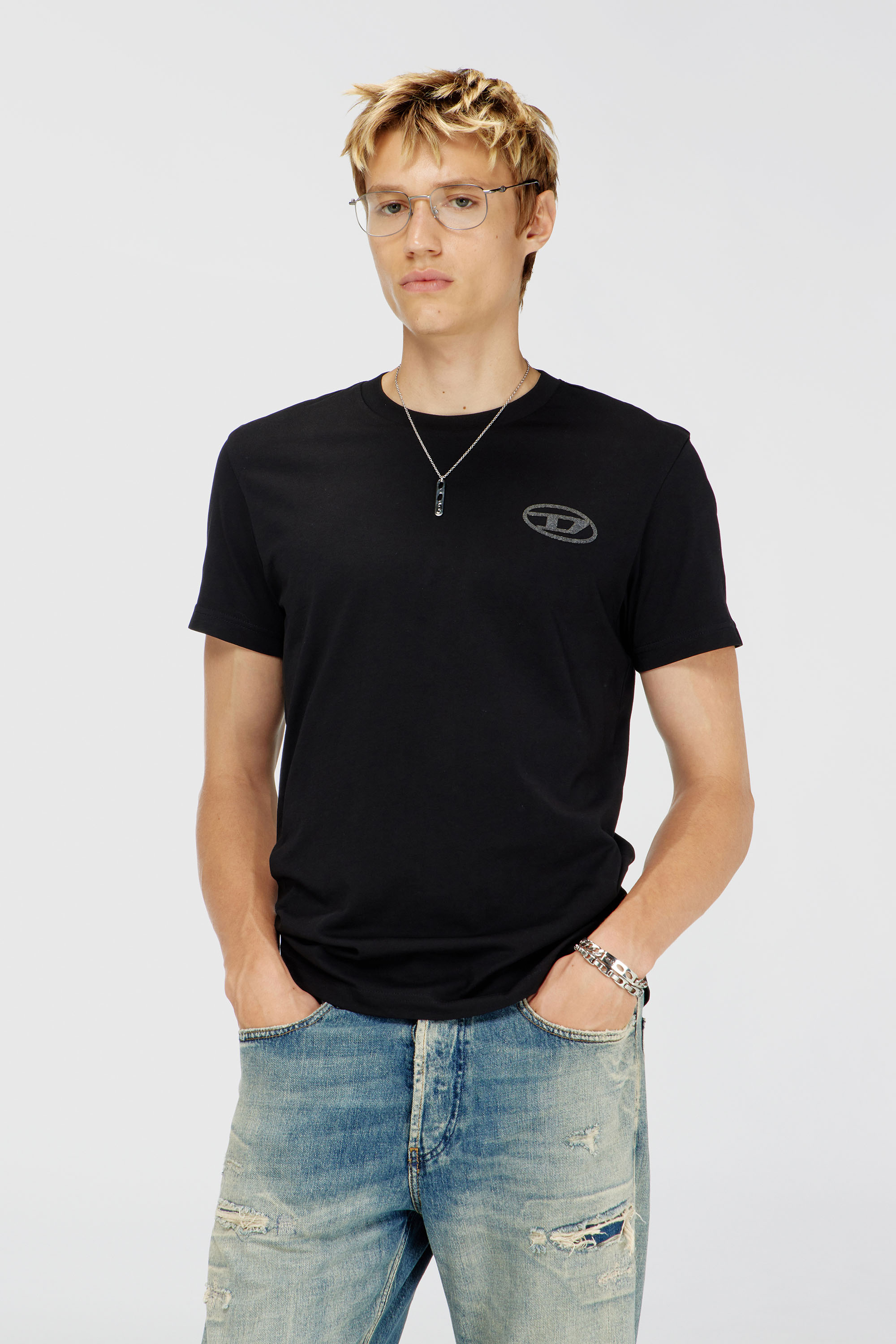 Diesel - T-DIEGO-T92, Herren T-Shirt aus Baumwolle mit Oval D Logo in Schwarz - 1