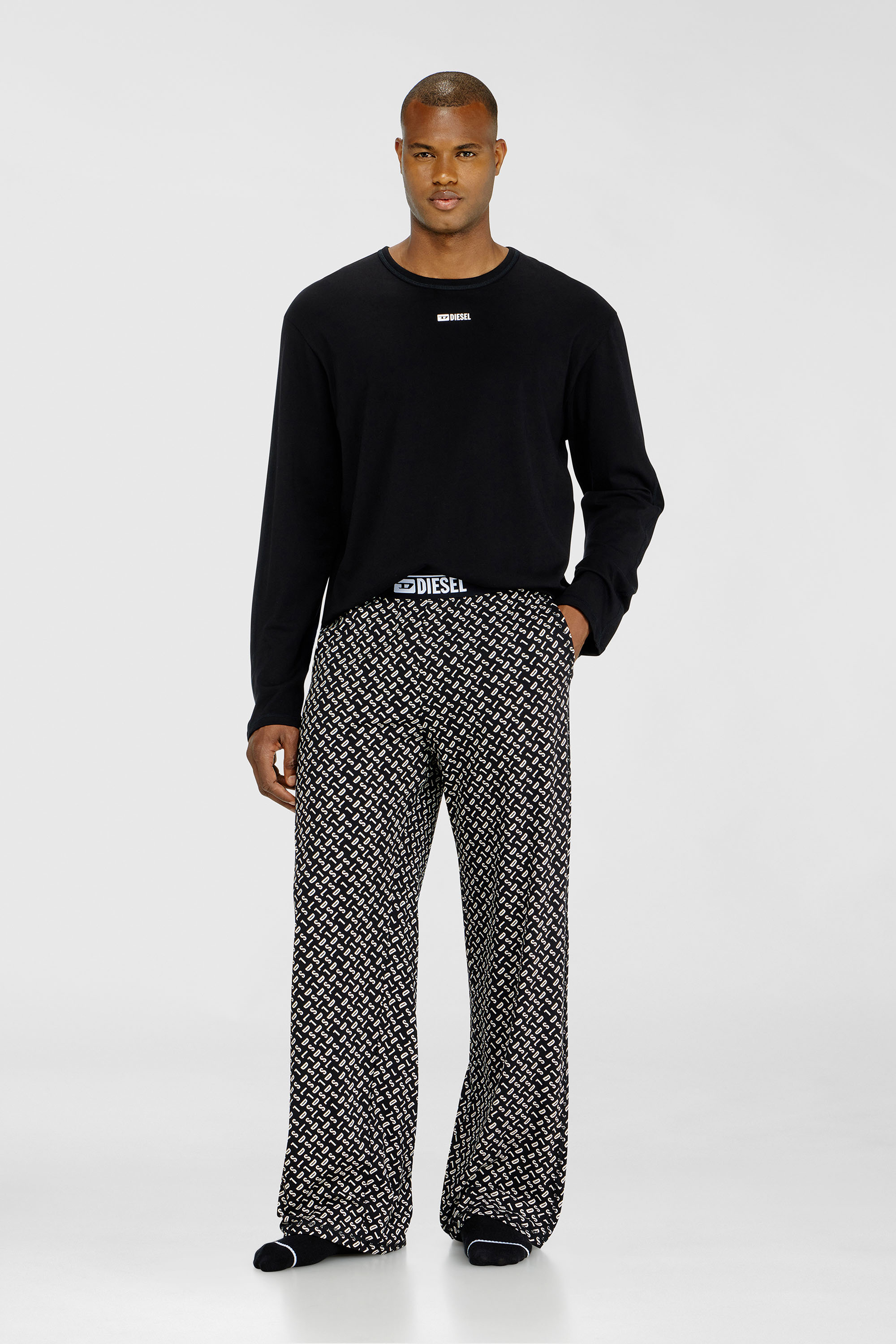 Diesel - SET-NOLAN-D-BOX, Man's Pyjama set in cotton with printed bottoms in Black/White - 1