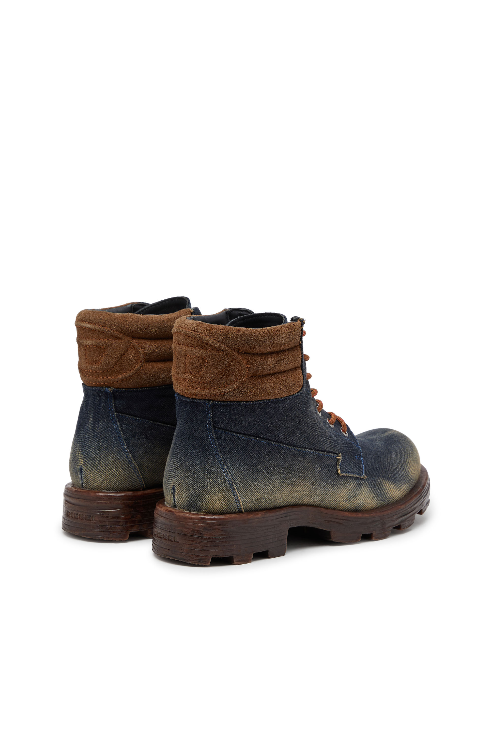 Diesel - D-HAMMER LACE UP, Herren D-Hammer-Kampfstiefel aus Denim und Veloursleder in Dunkelblau - 3