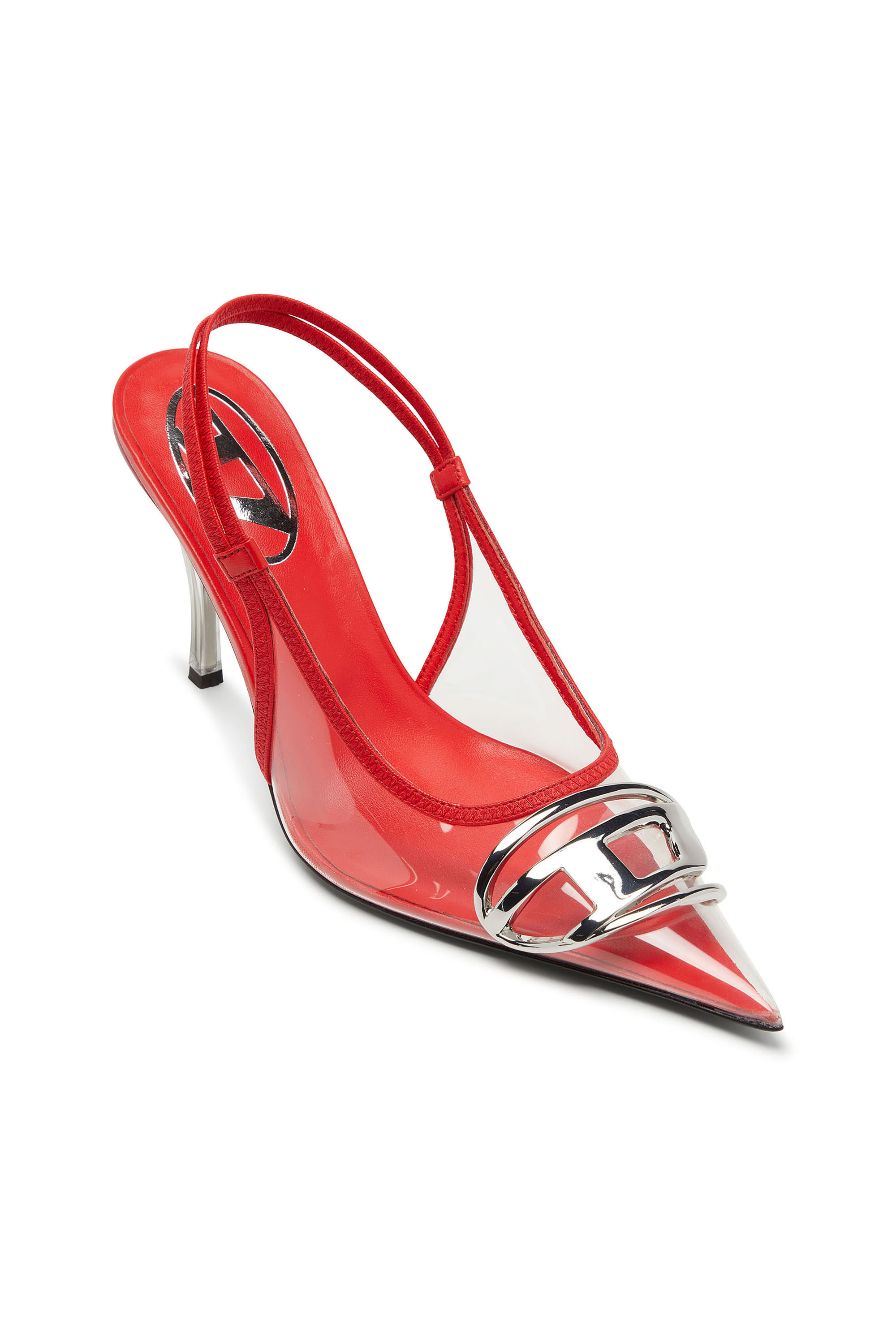 Diesel - D-VENUS SB, Damen D-Venus-Lederslingbackpumps mit transparentem Einsatz in Rot - 6
