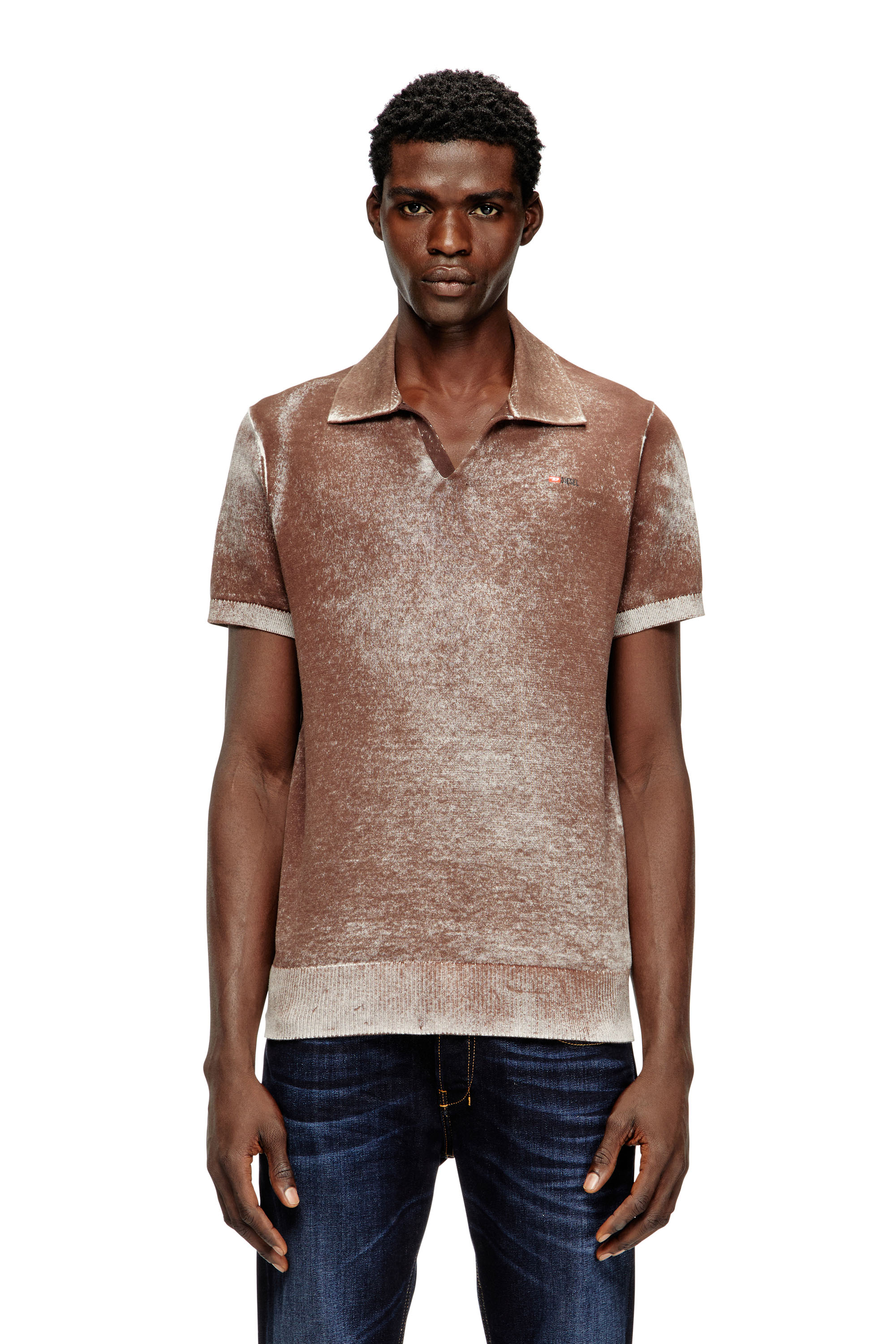 Diesel - K-LAWRIE, Herren Poloshirt aus Strick mit verwaschenem Umkehrdruck in Braun - 1