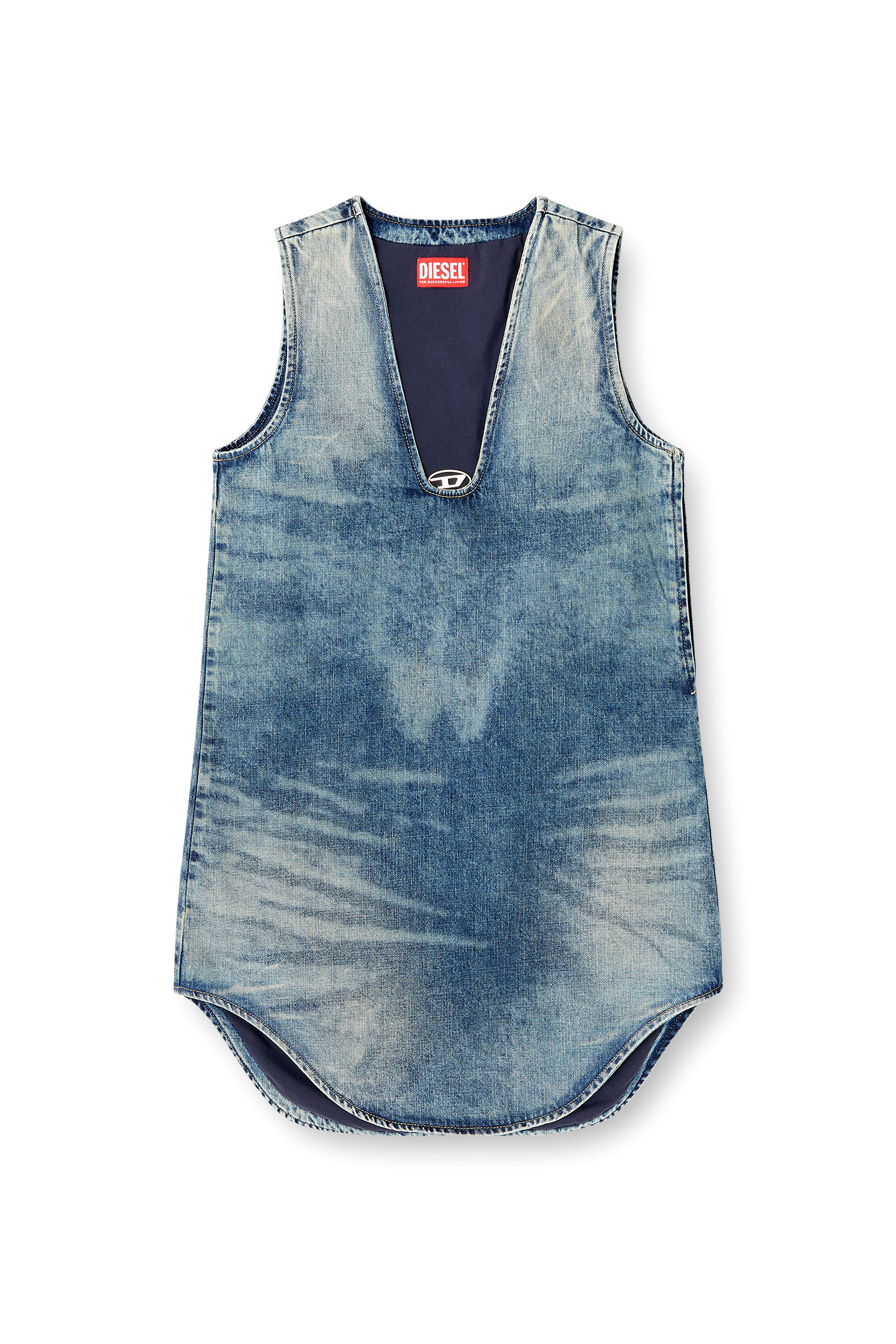 Diesel - DE-LARIS-DRESS-S, Damen Kurzes Kleid aus marmoriertem Denim in Mittelblau - 3