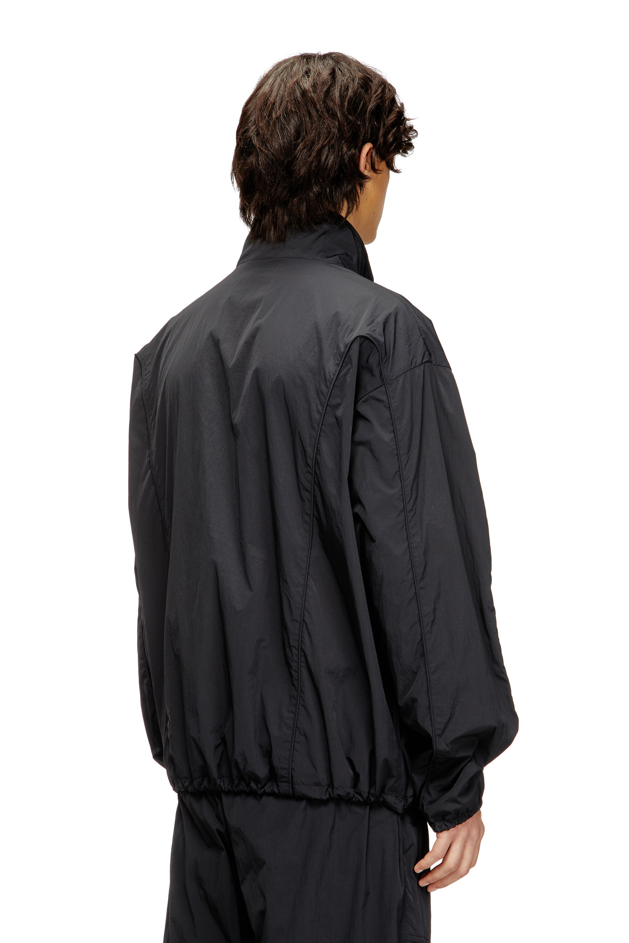 Diesel - J-FIVE-WRD-AKAD, Man's Crinkled-nylon jacket with piping in Black - 4