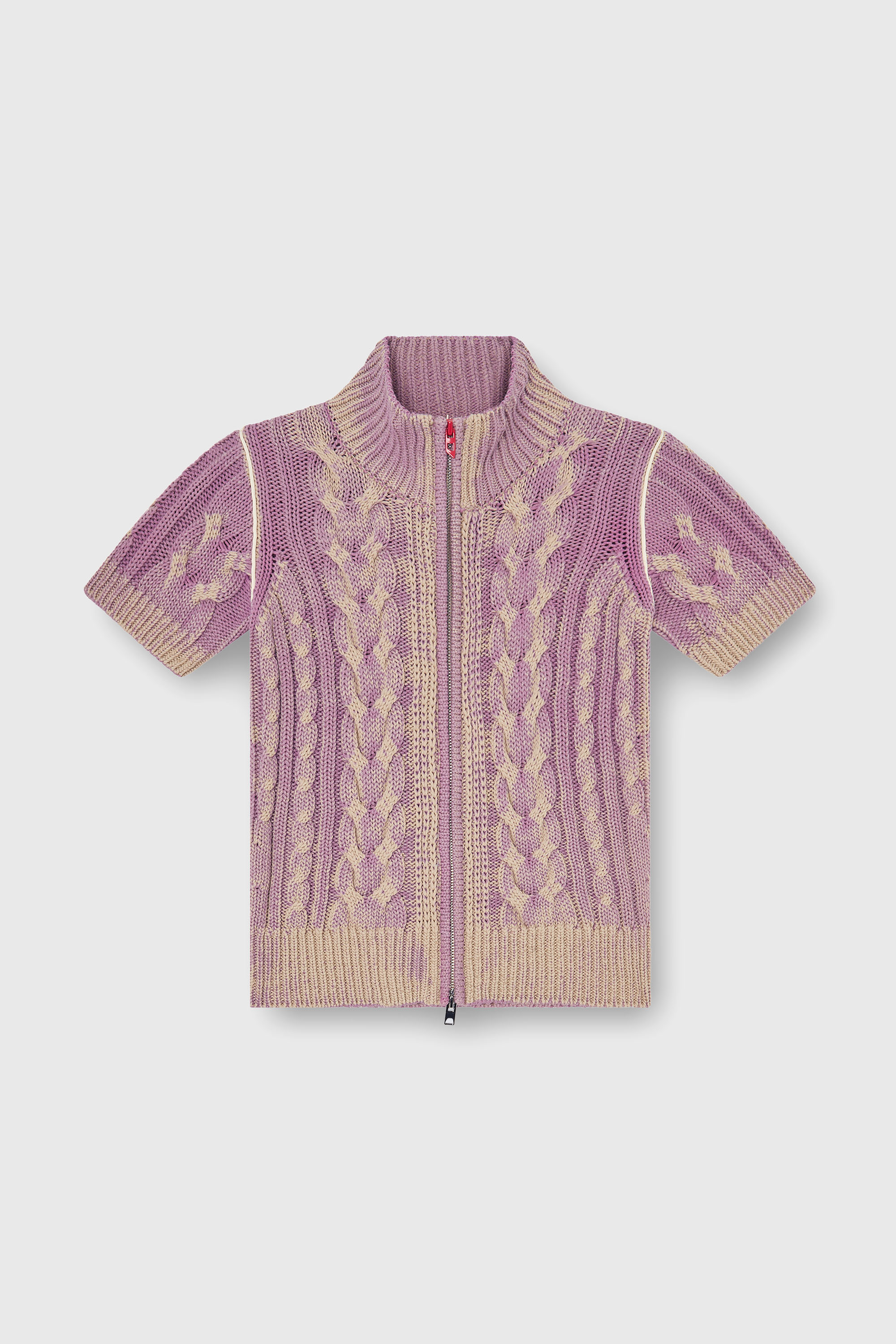 Diesel - M-ELANA, Damen Kurzarm-zip-cardigan im Zopfmuster in Beige/Violett - 2