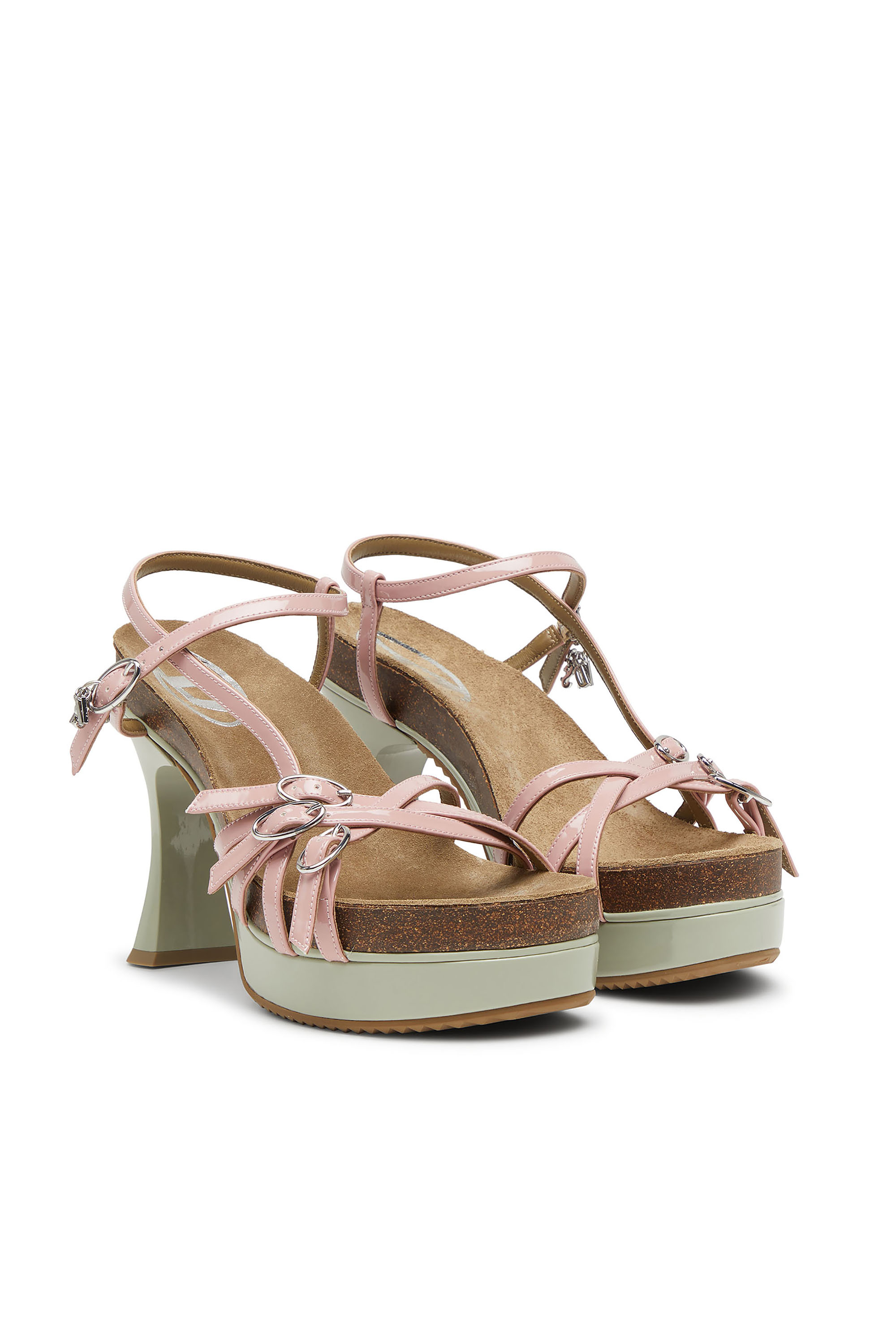 Diesel - D-WOODSTOCK 105 SANDAL, Damen D-Woodstock-Riemchen-Plateausandalen aus glänzendem PU in Rosa/Weiss - 2