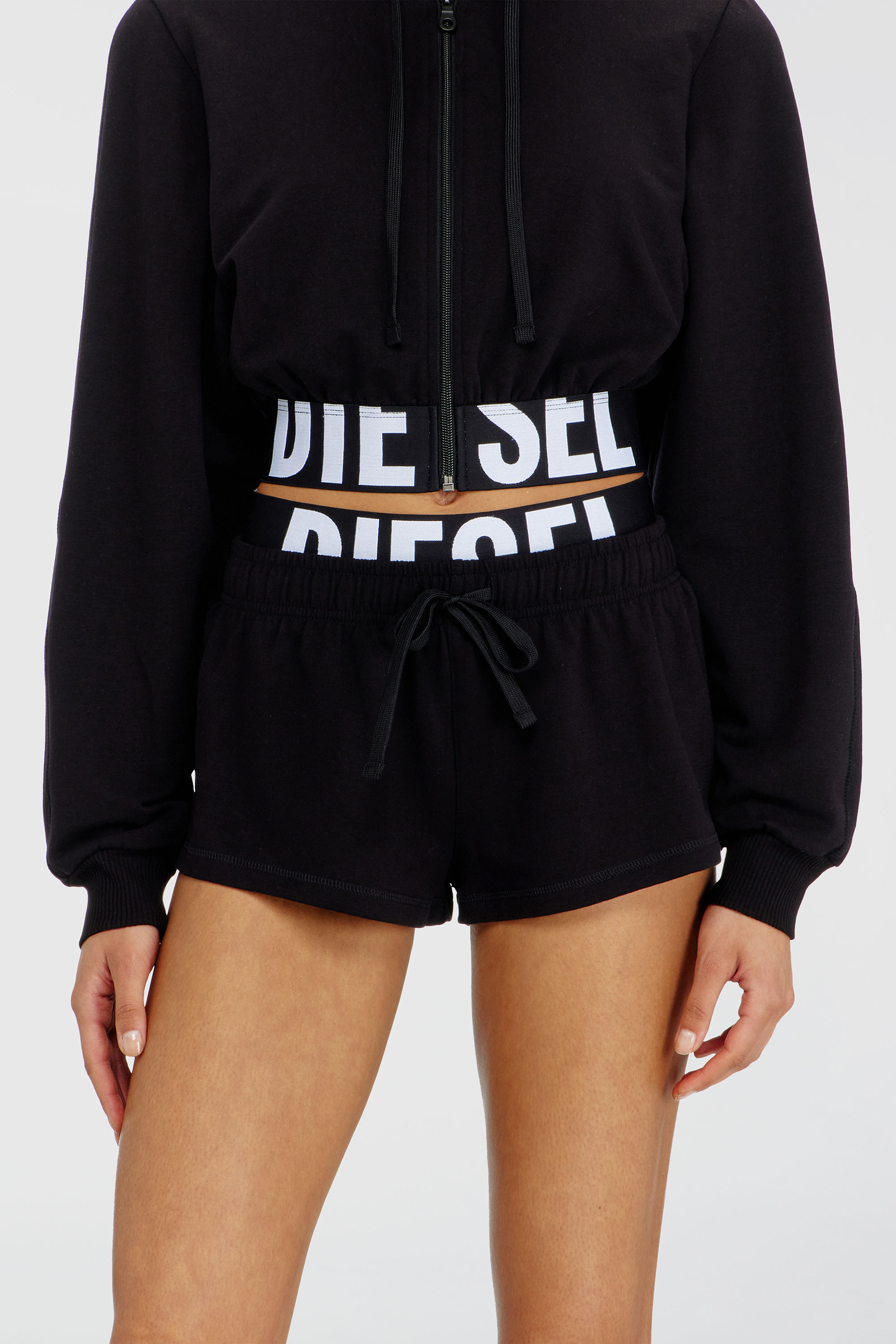 Diesel - MIRANDA-D-POP, Damen Kurze Hose aus Baumwollfrottee mit Diesel-Logo in Schwarz - 1
