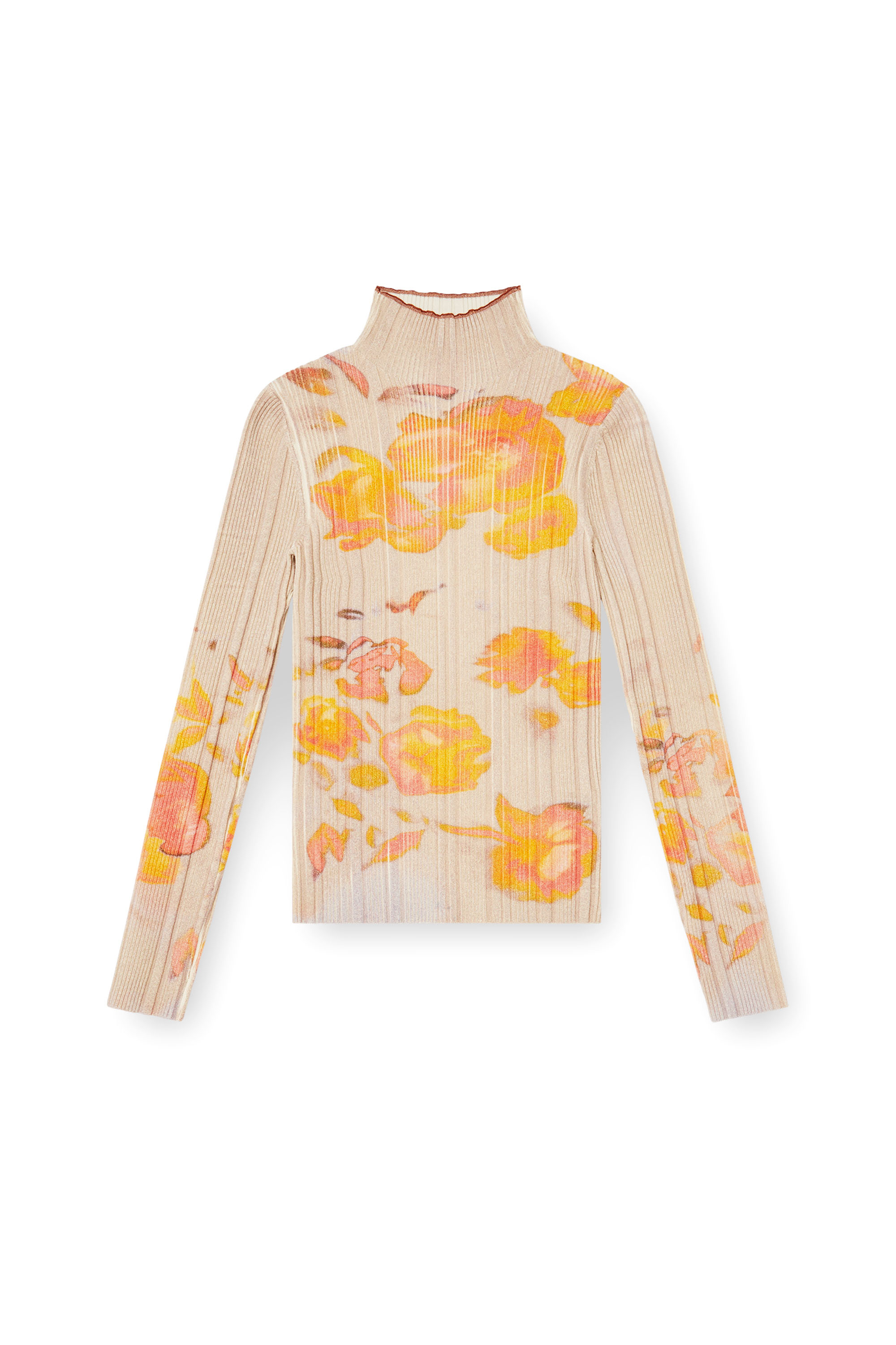 Diesel - M-IORIA, Damen Gerippter Wollrollkragen mit Blumenmuster in null - 2