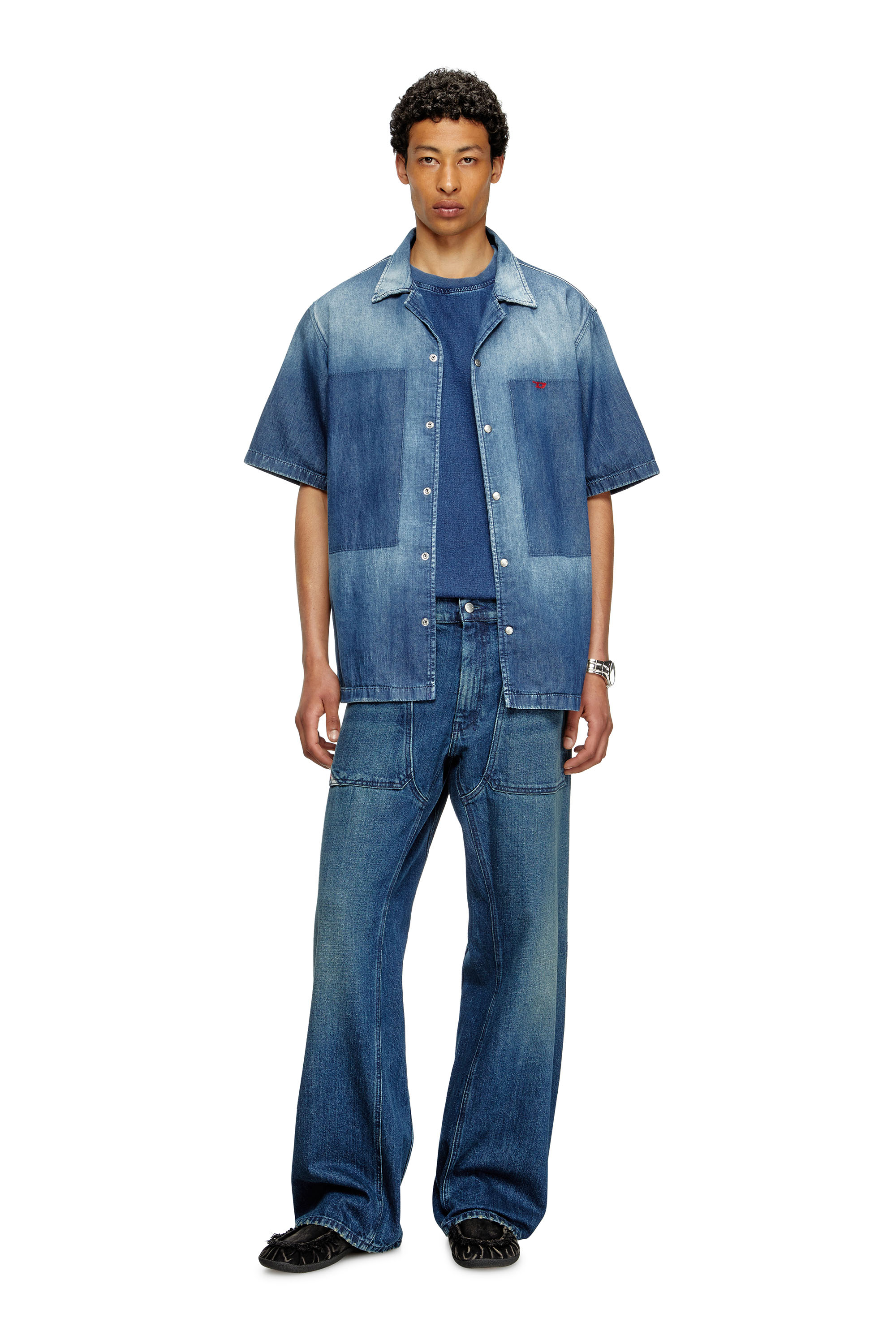 Diesel - D-NABIL-D, Herren Bowling-Hemd in Kontrast-Effekt-Denim in Mittelblau - 2