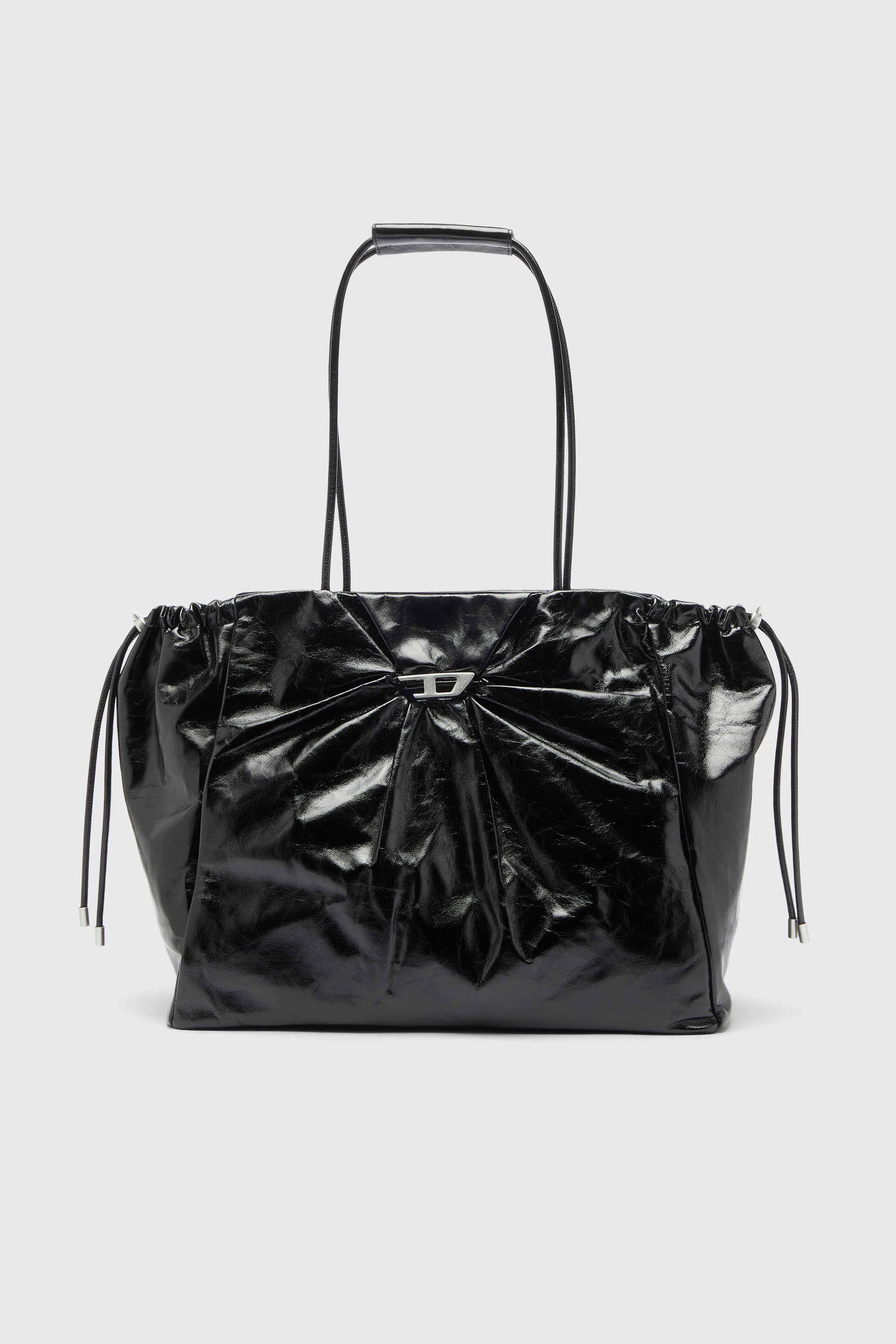 Diesel - SCRUNCH-D TOTE E/W, Damen Scrunch-D - Tote-Bag aus gl&auml;nzendem, geknittertem Leder in Schwarz - 1