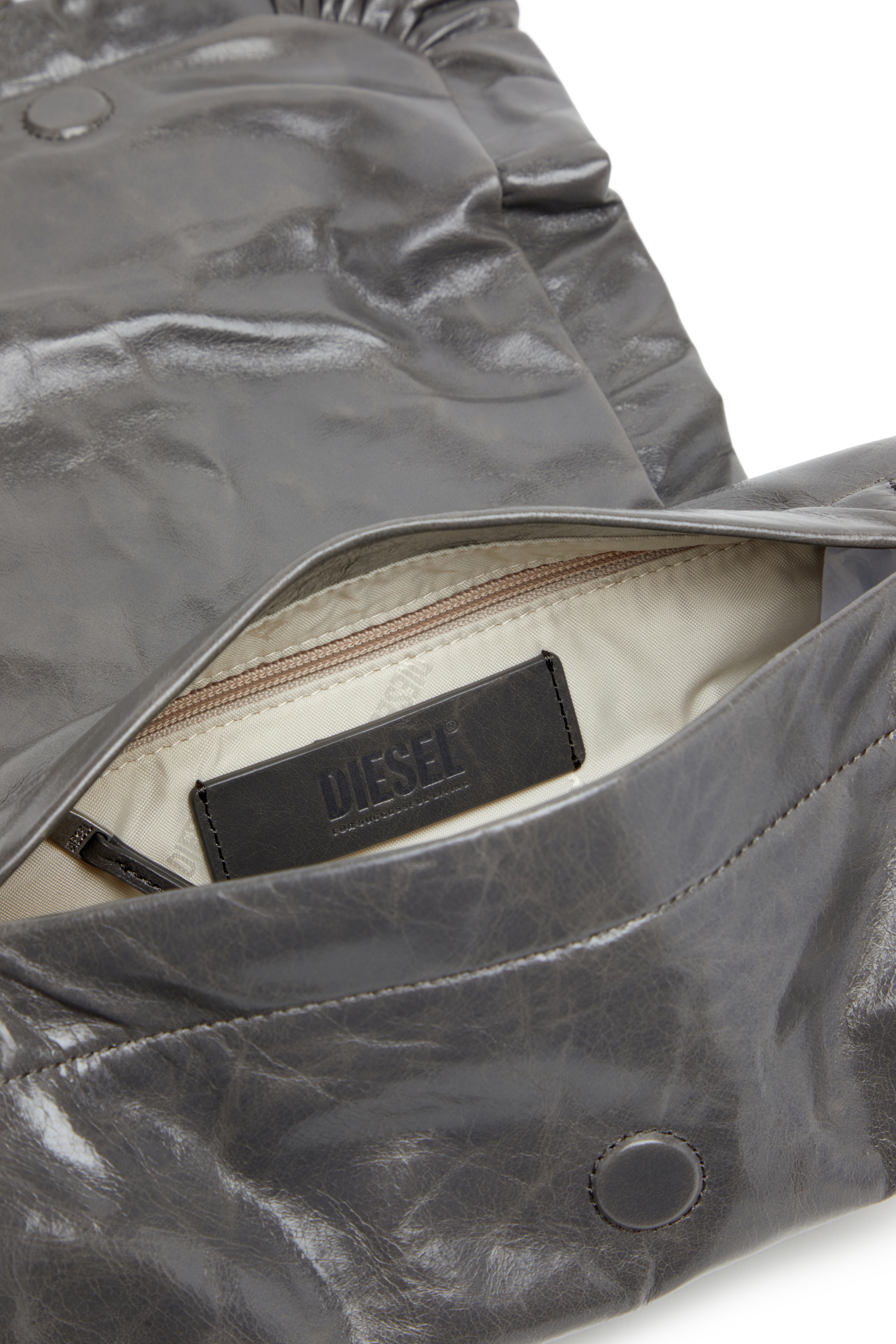 Diesel - SCRUNCH-D SHOULDER S, Damen Scrunch-D S-Schultertasche aus Knitter-Leder in Grau - 3