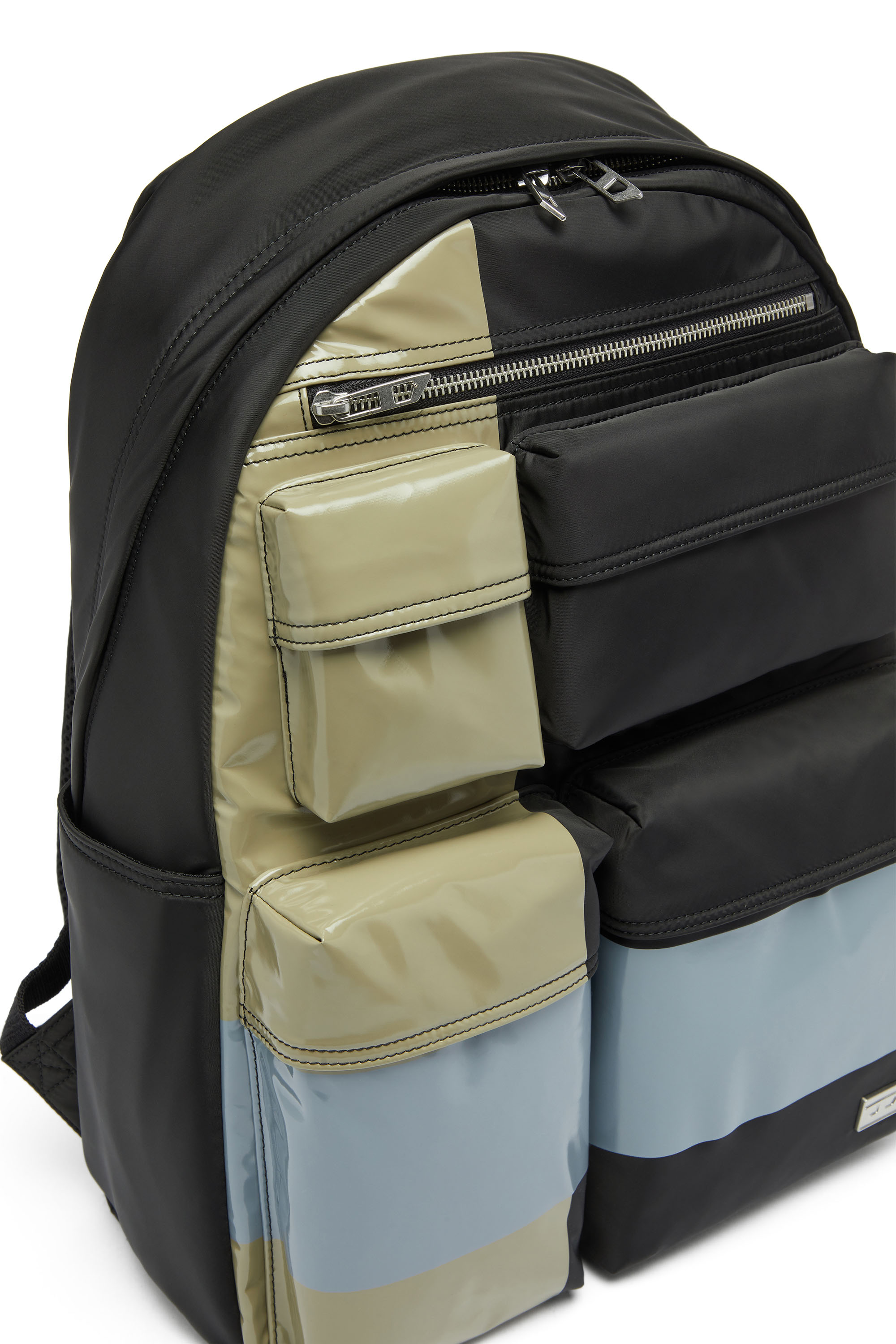 Diesel - MULTI-PKTS BACKPACK X, Unisex Multi-Pkts - Color-block Rucksack mit mehreren Taschen in Schwarz/Gr&uuml;n - 5