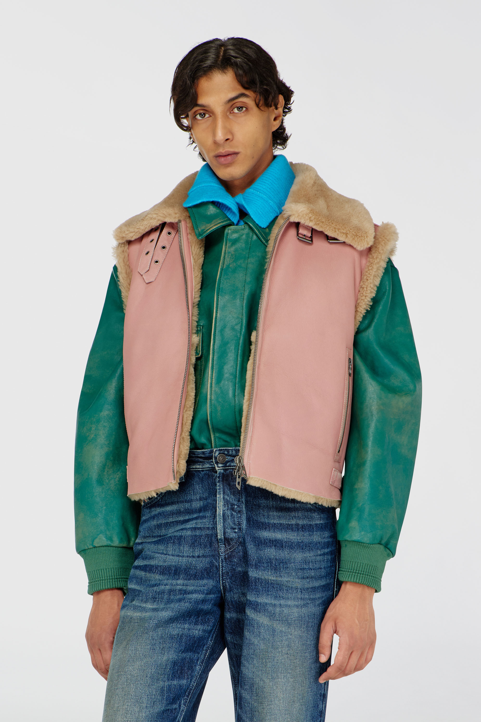Diesel - L-HONT, Herren Lederweste mit Shearling in Rosa - 3