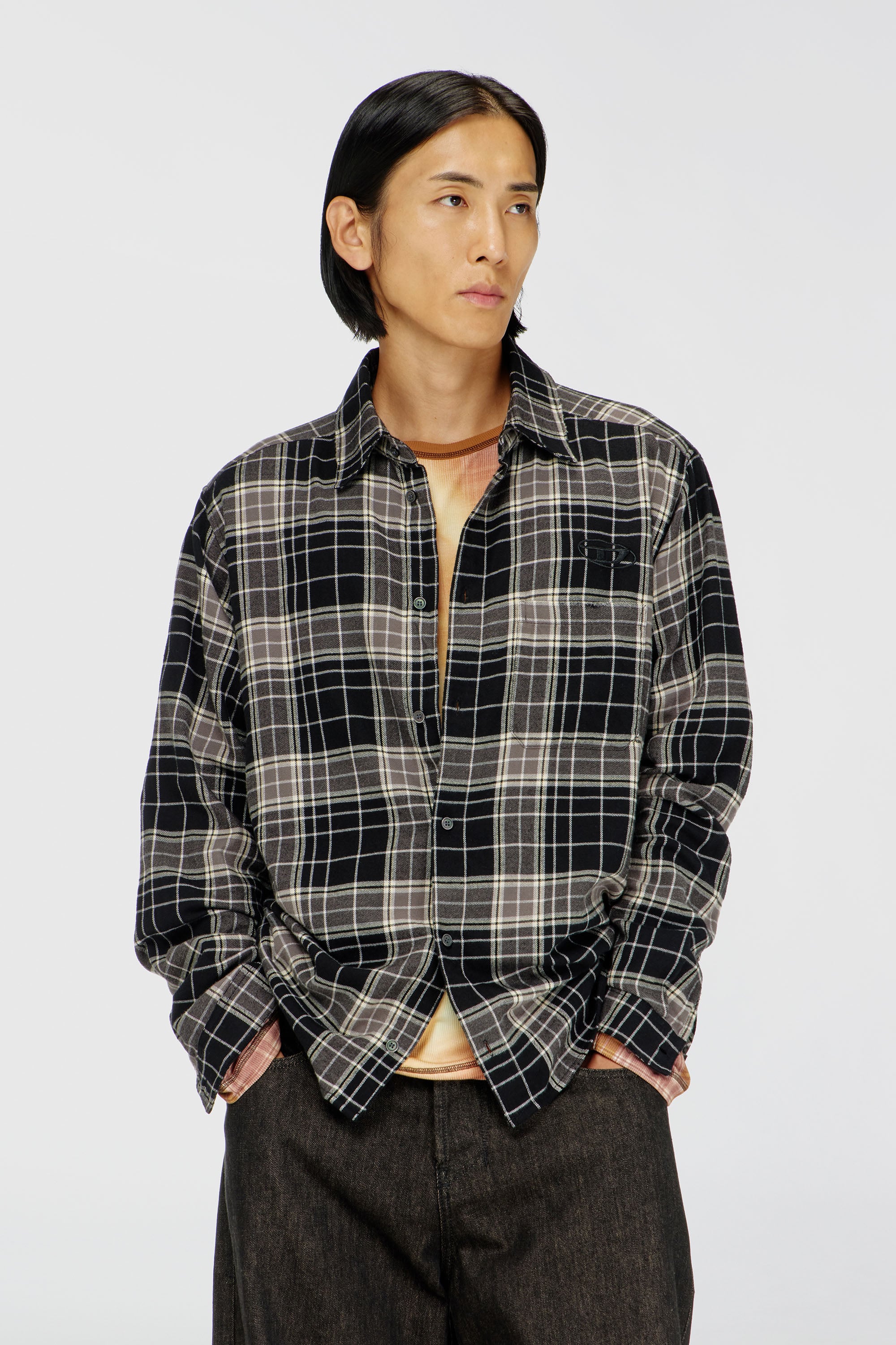Diesel - S-SIMPLY-HNBI, Herren Hemd aus soprtlich karierter Flanell mit distressed look in Schwarz/Grau - 1