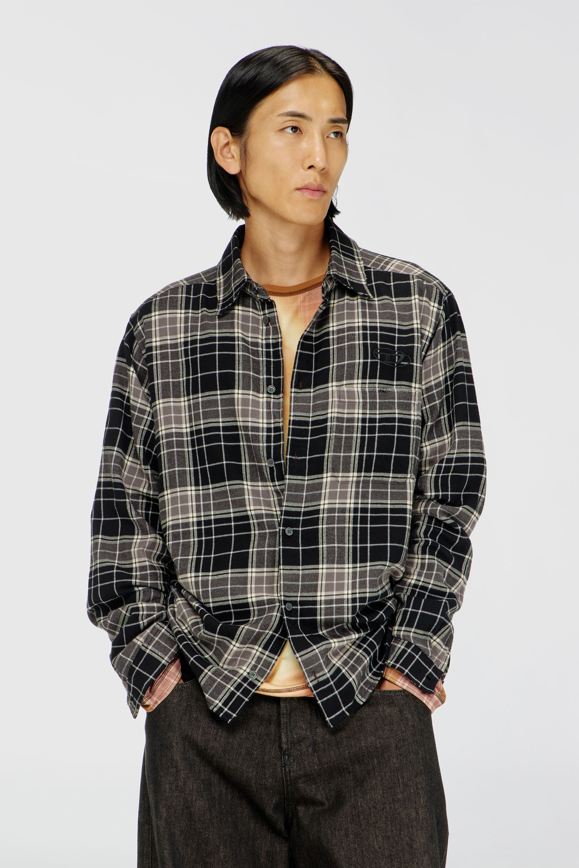 Diesel - S-SIMPLY-HNBI, Herren Hemd aus soprtlich karierter Flanell mit distressed look in Schwarz/Grau - 3