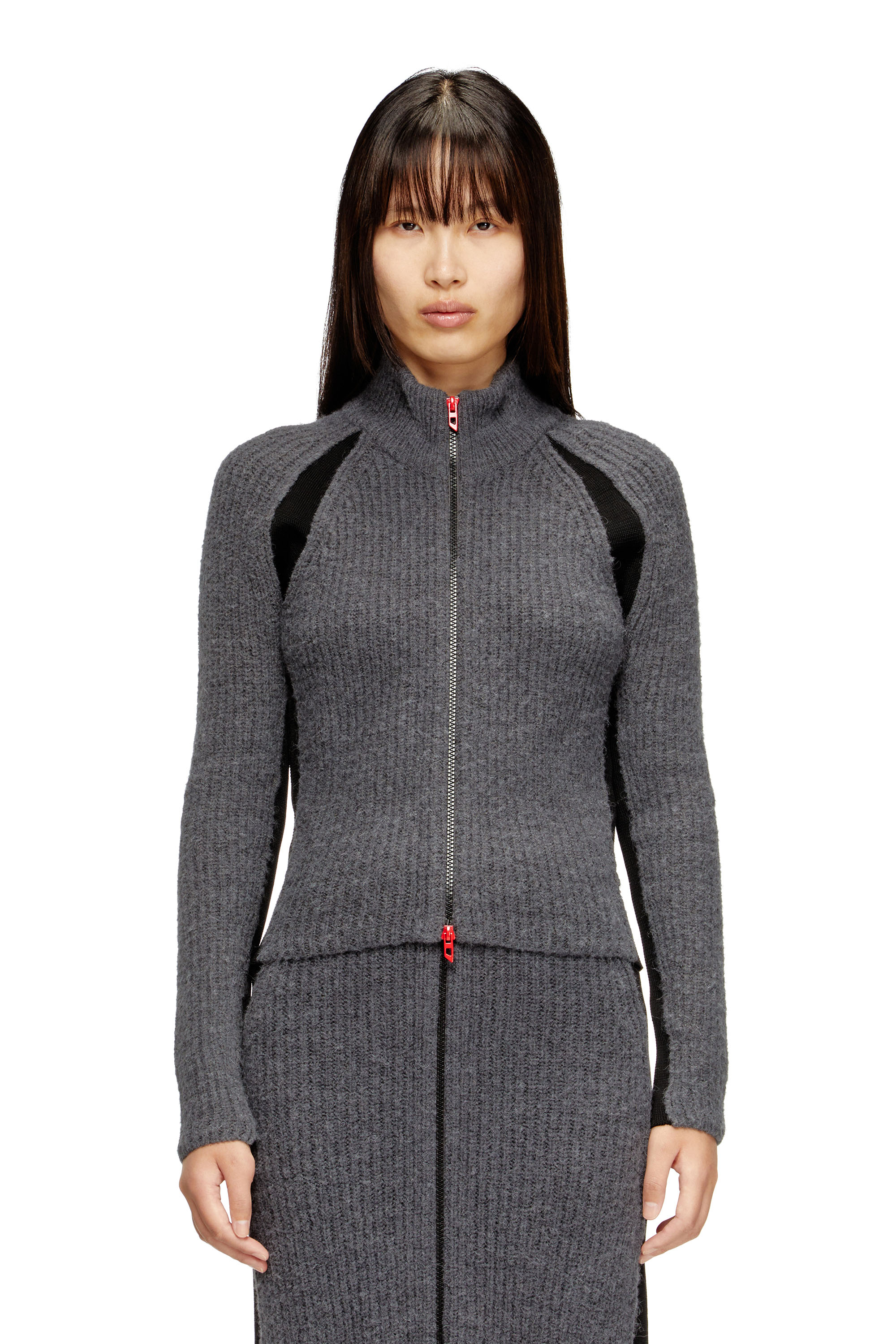 Diesel - M-LOUISE, Damen Strickjacke aus Alpakamischung mit kontrastierenden Einsätzen in Grau - 1