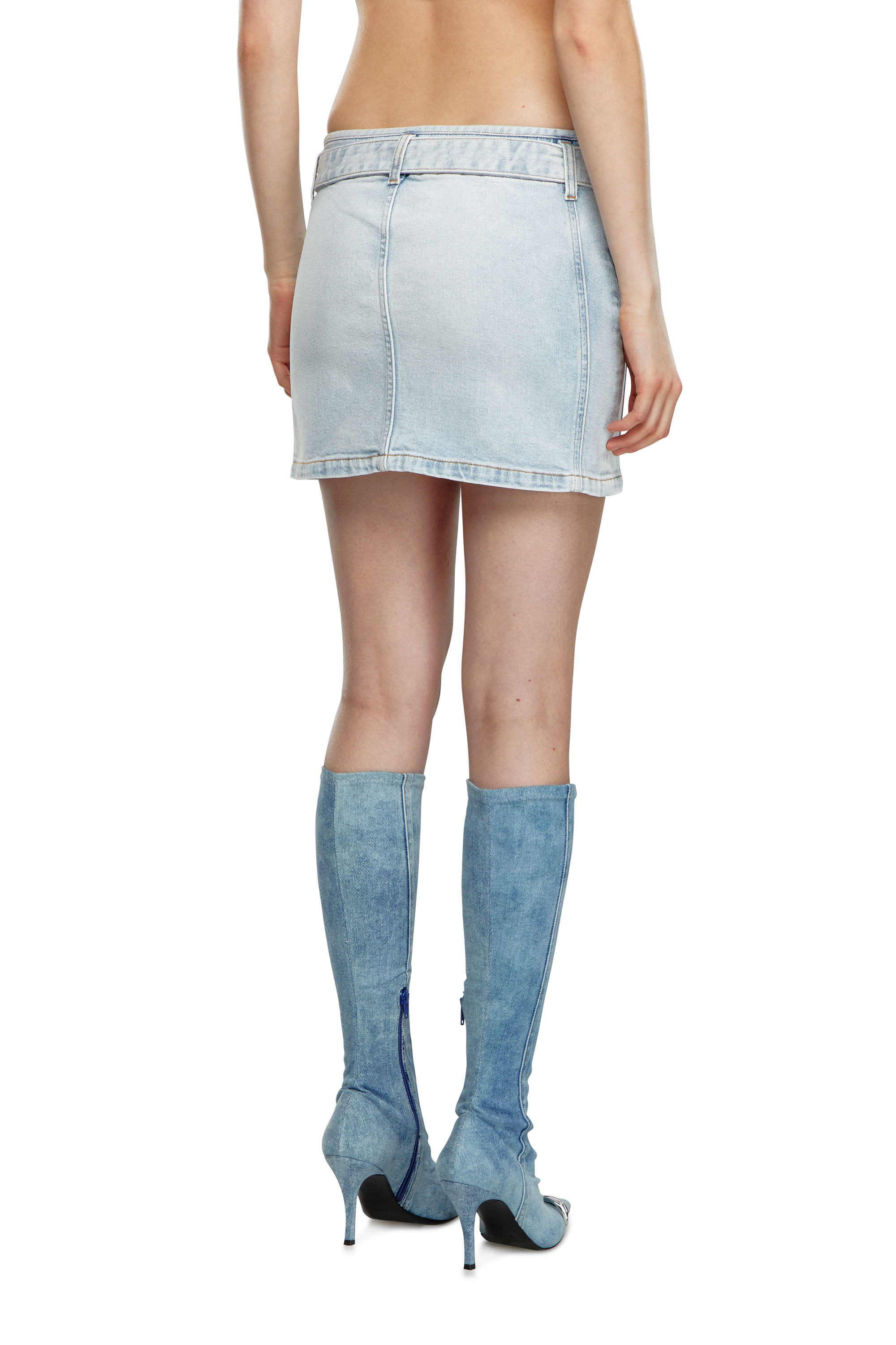 Diesel - DE-FLIP-S, Woman Denim mini skirt with logo belt in Blue - Image 3