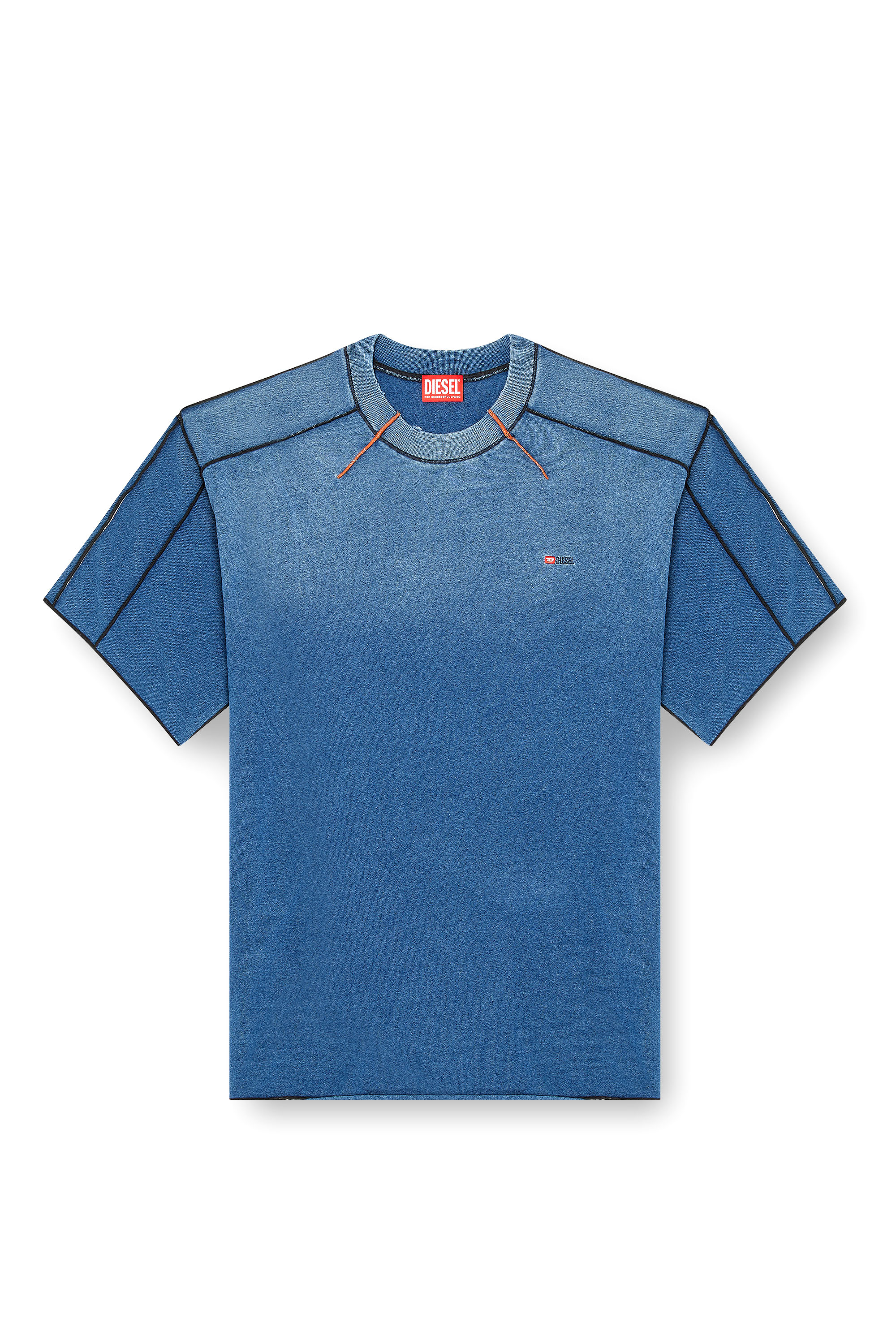 Diesel - T-CRAOXT, Herren Baumwoll-T-Shirt mit kontrastierender Overlock-Naht in Blau - 3