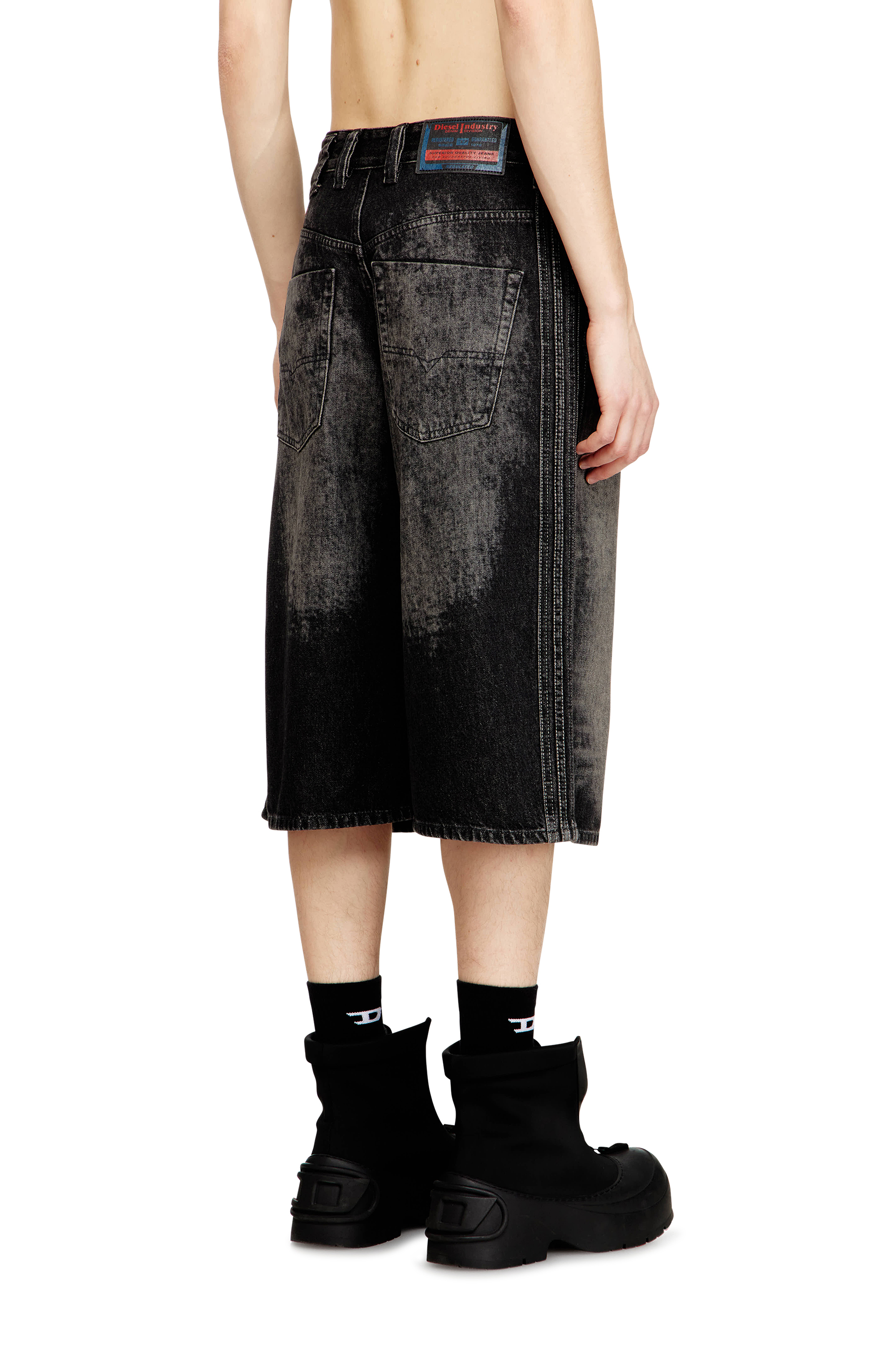 Diesel - D-ENIM-M-SHORT-S, Unisex's Long bermuda shorts in treated cotton-hemp denim in Black - 2