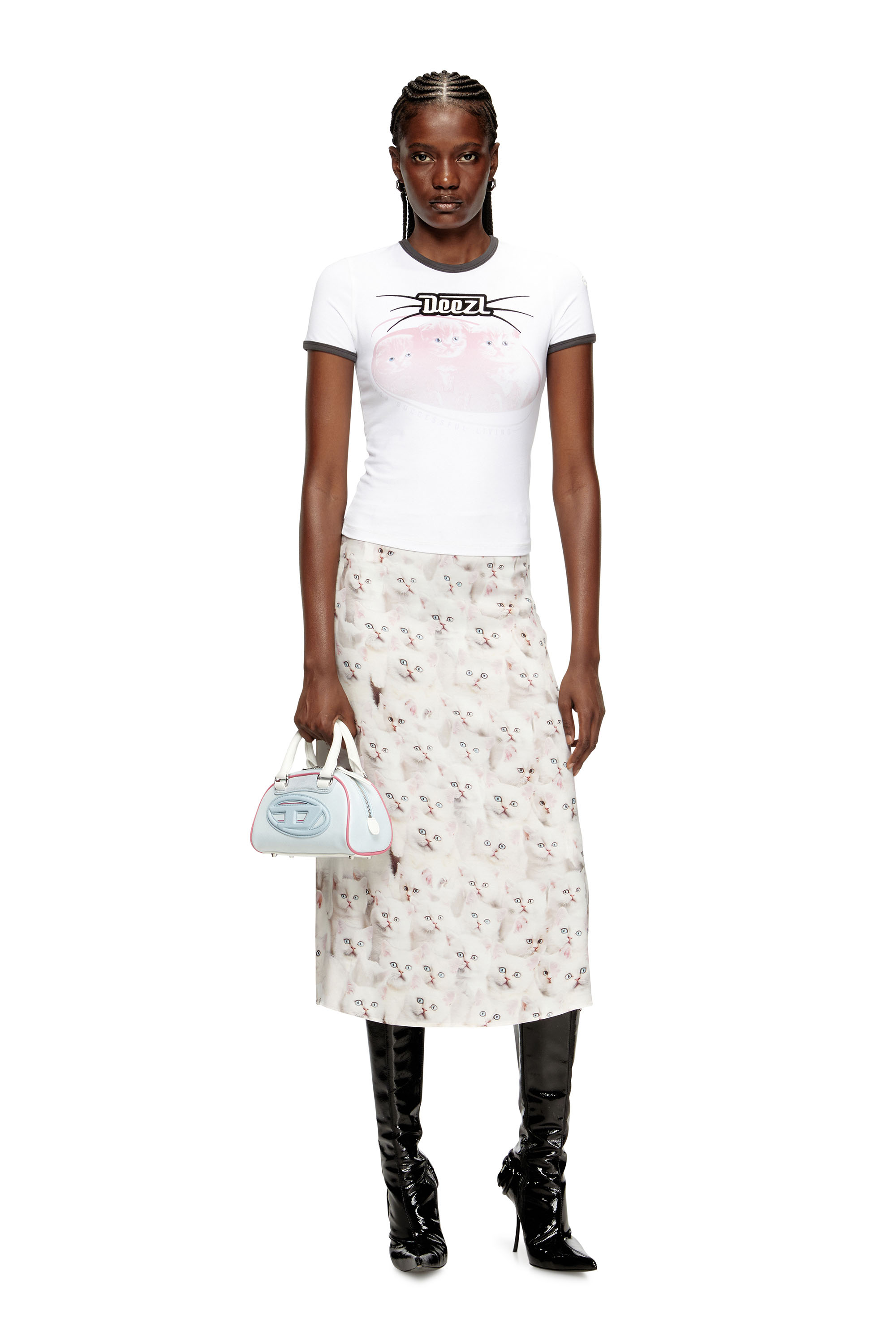 Diesel - O-RCHID-R1, Damen Midirock aus Viskose mit Allover-Print in Weiß - 2