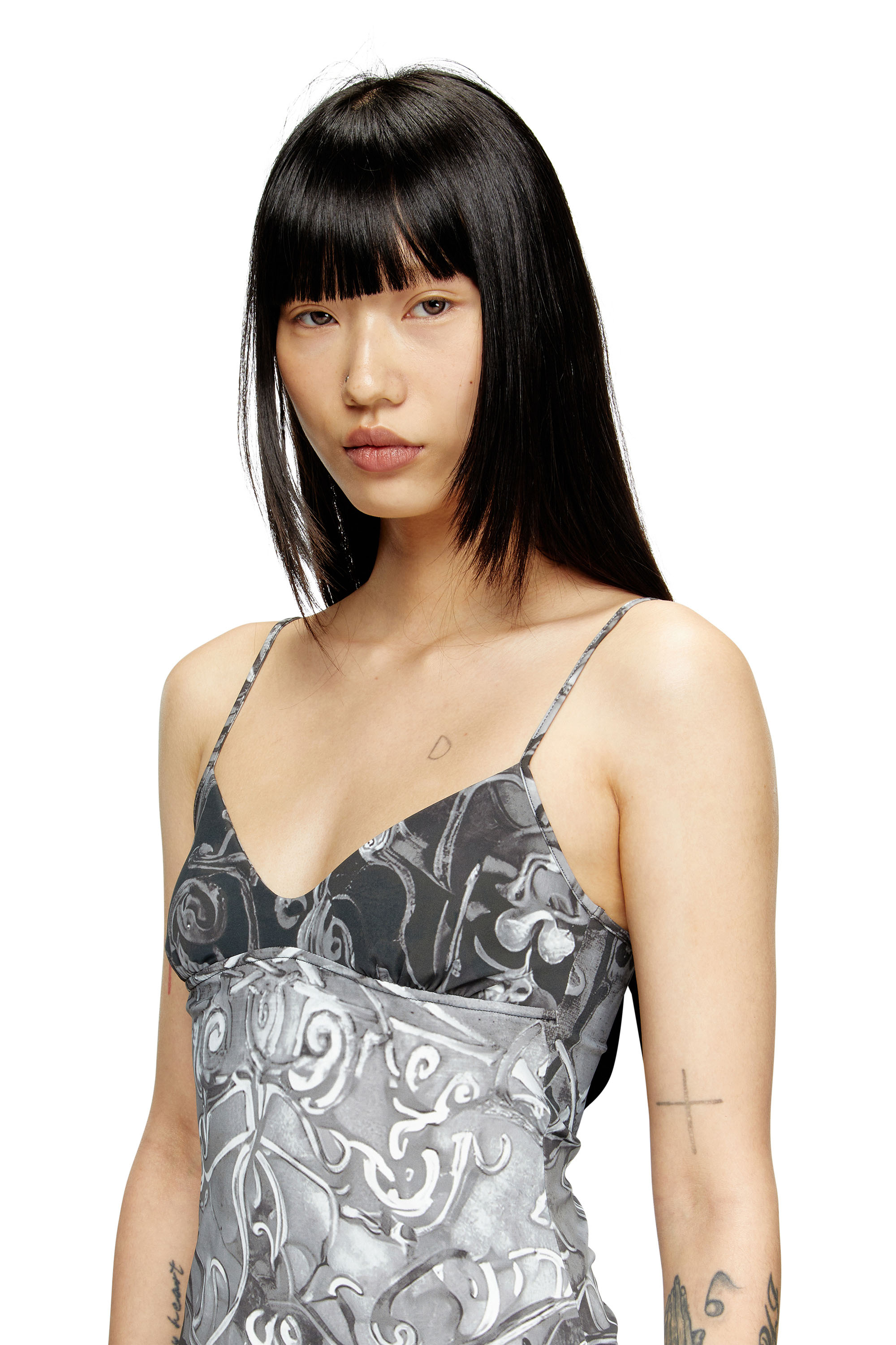 Diesel - D-INLAY, Woman's Nylon mini dress with Heraldic print in Grey - 5