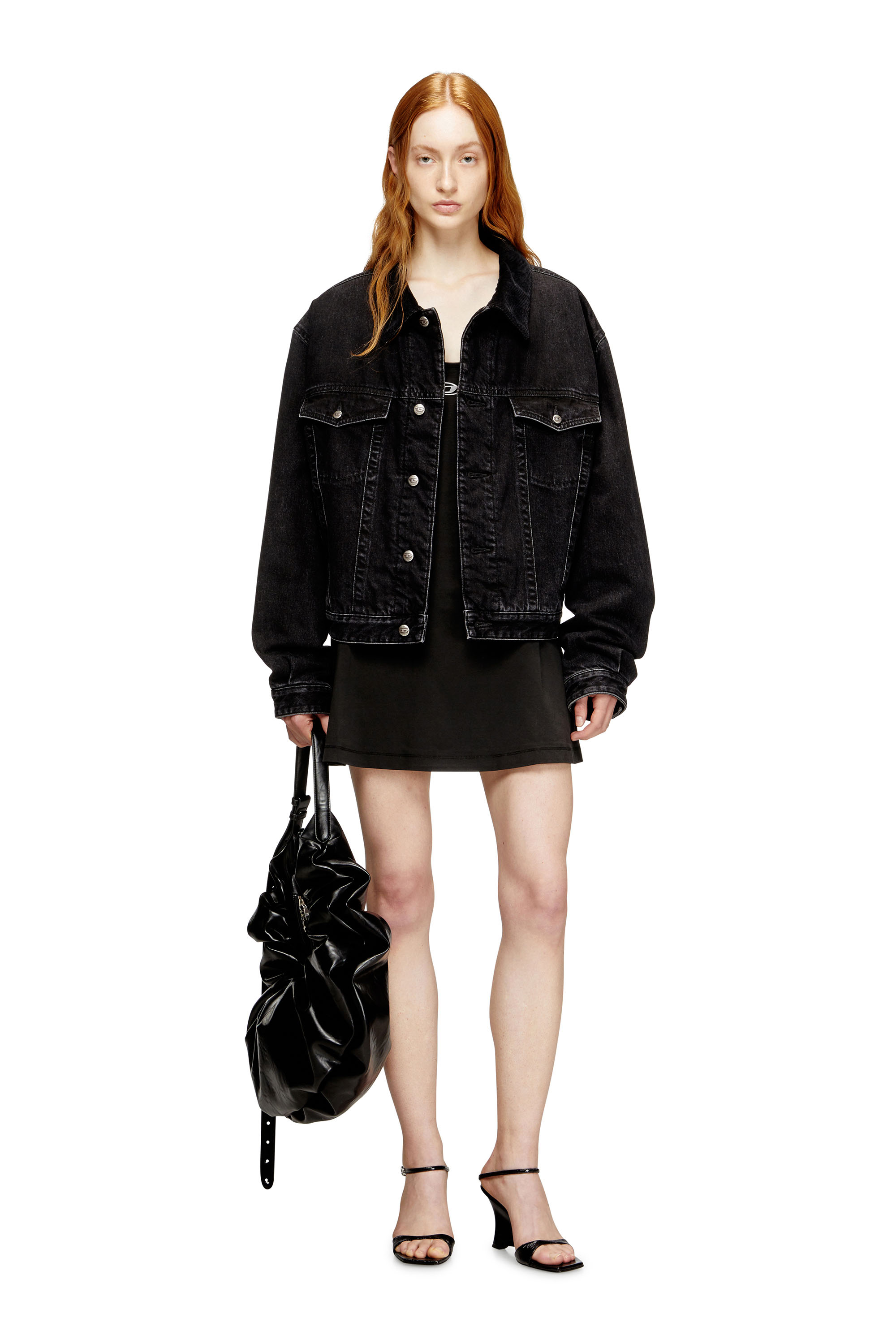 Diesel - D-NEWHOP-OD, Damen Minikleid aus Baumwolle mit Oval D Logo in Schwarz - 1