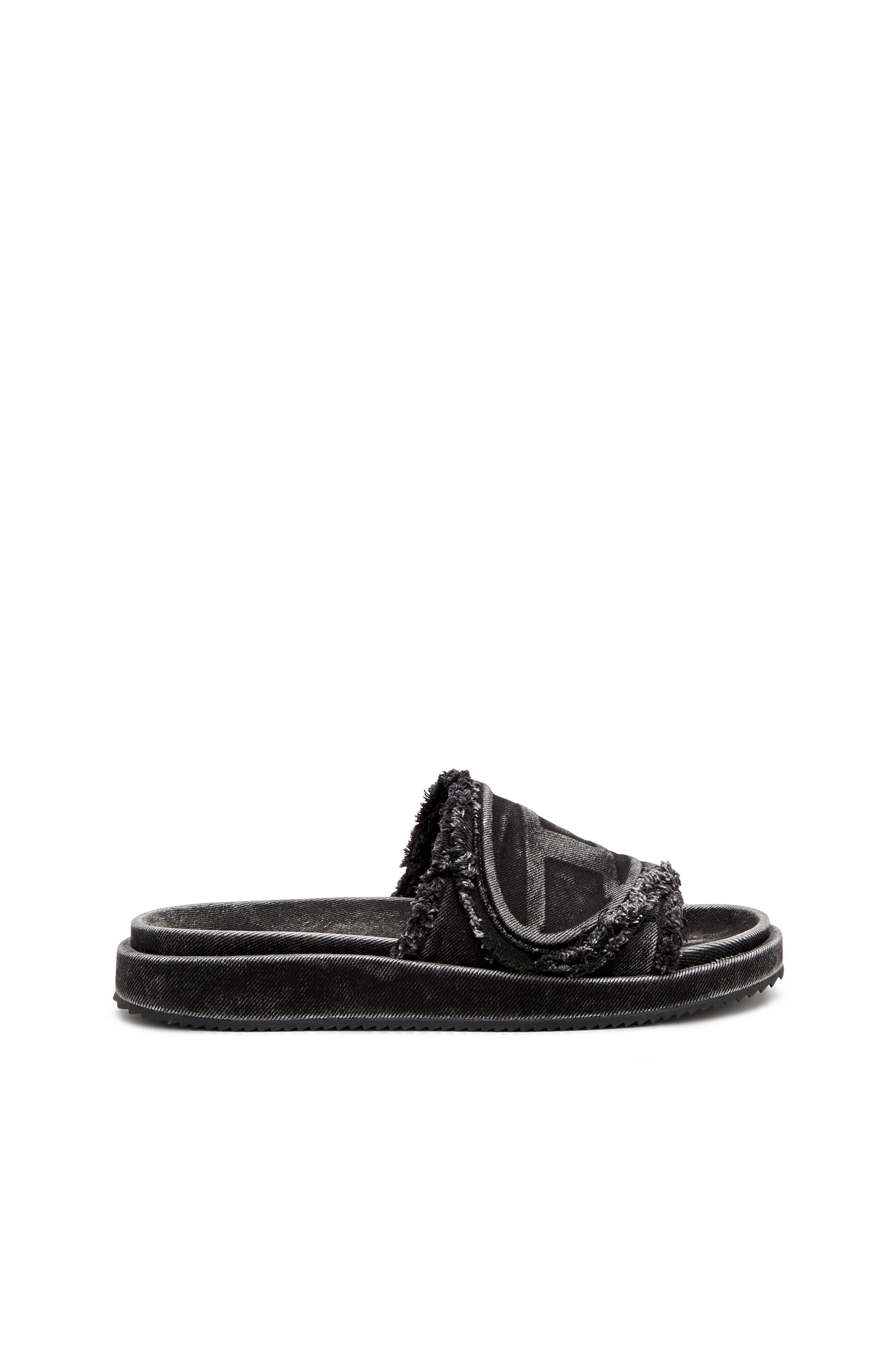 SA-SLIDE D OVAL, Schwarz Diesel - SA-SLIDE D OVAL, Unisex Sa-Slide D-Slides aus vielgetragenem Denim in Schwarz - 1