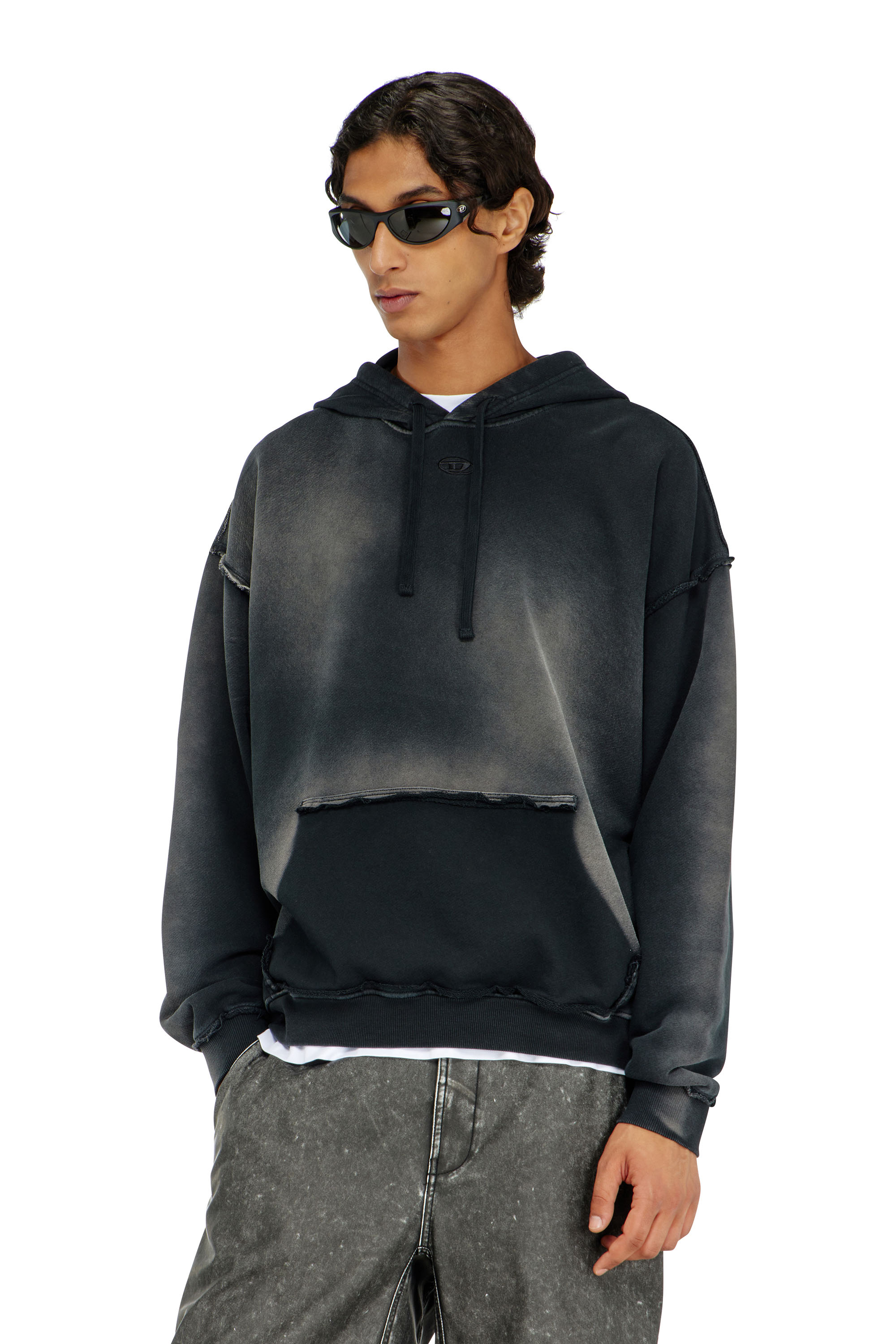 Diesel - S-POCK-HOOD, Herren Verblasster Baumwoll-Hoodie mit ausgefransten Details in null - 1
