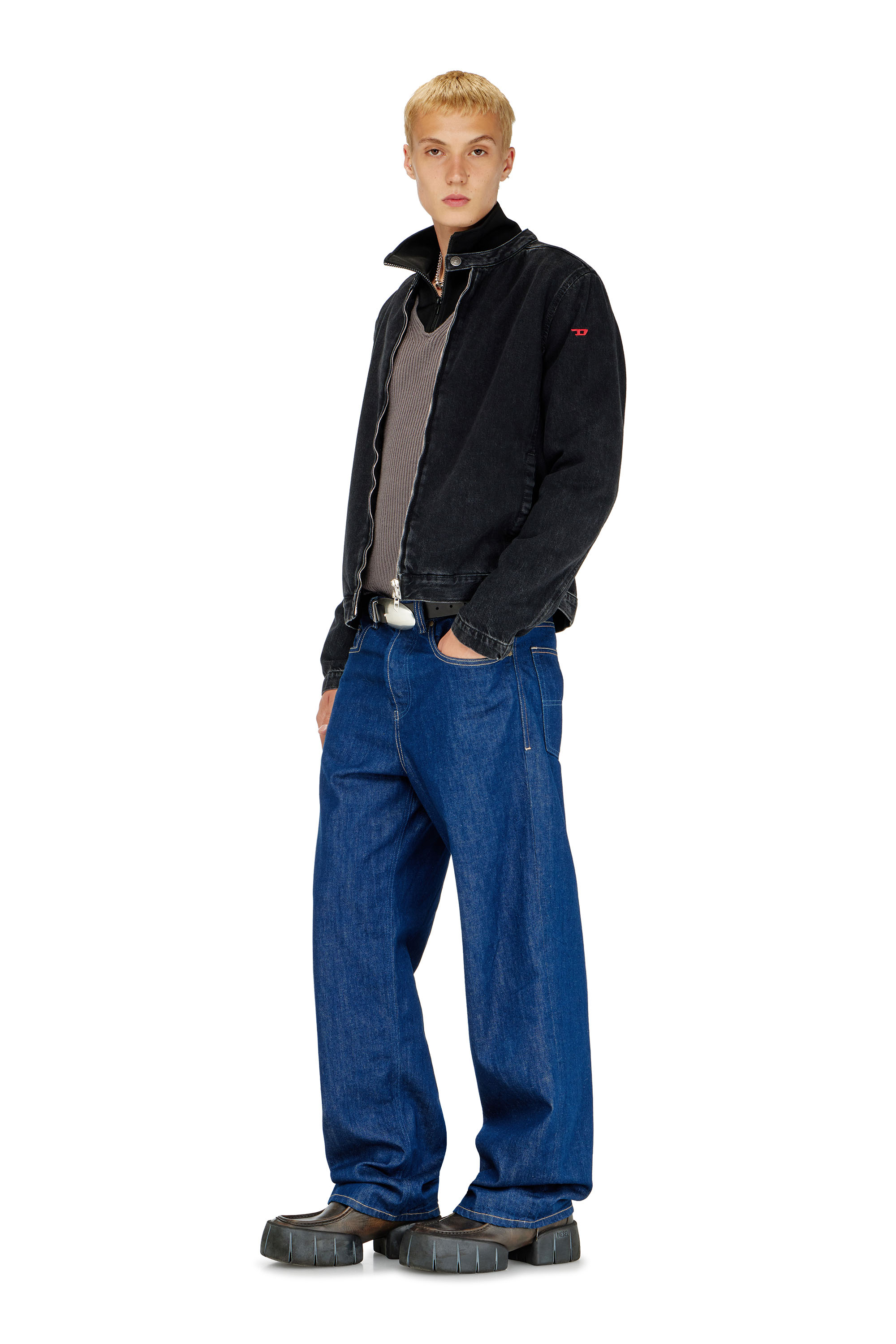 Diesel - D-GLORY, Herren Bikerjacke aus sauber gewaschenem Denim in Schwarz - 1