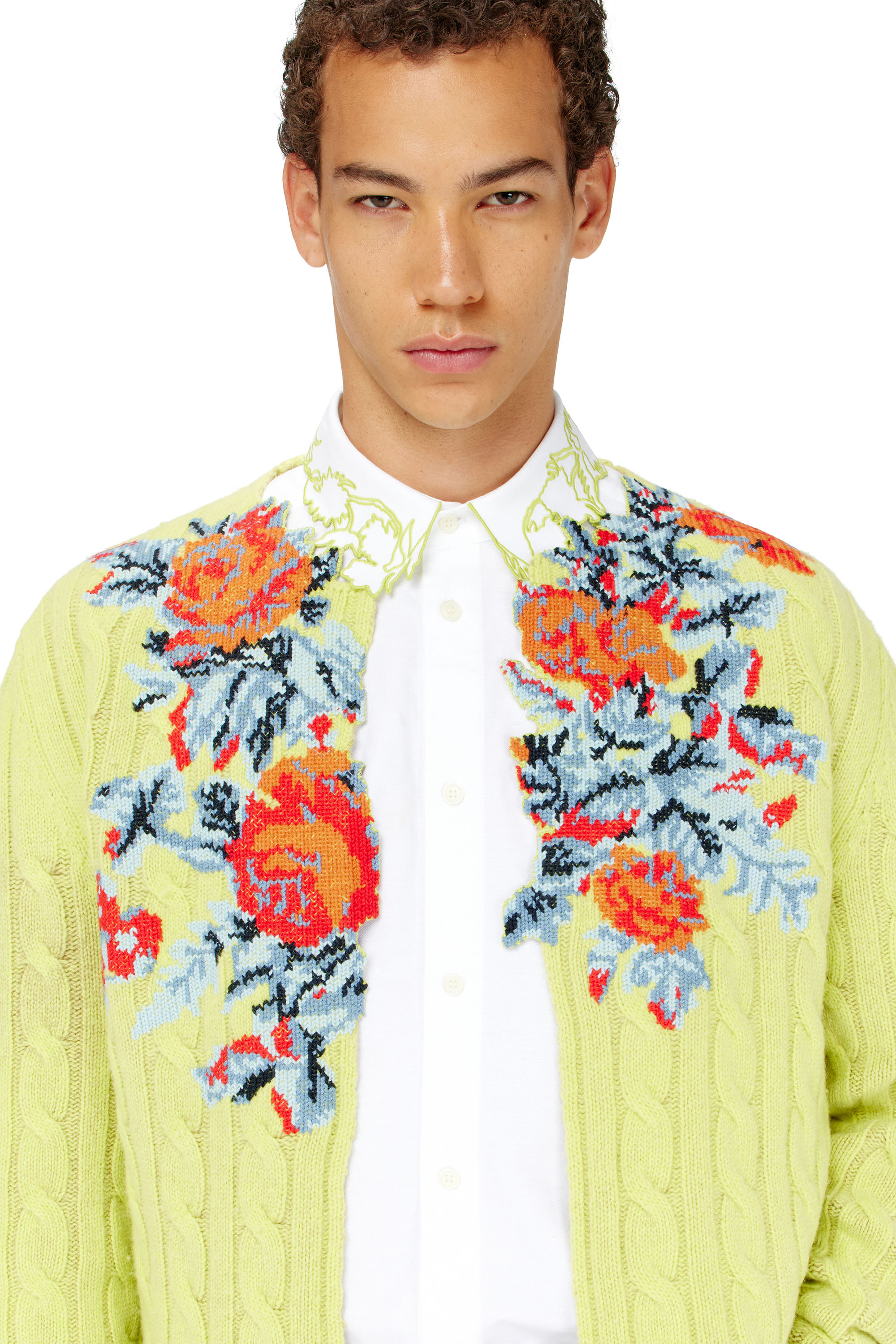 Diesel - K-RINO, Herren Offener Cardigan aus floraler Zopfmusterstrick in null - 4